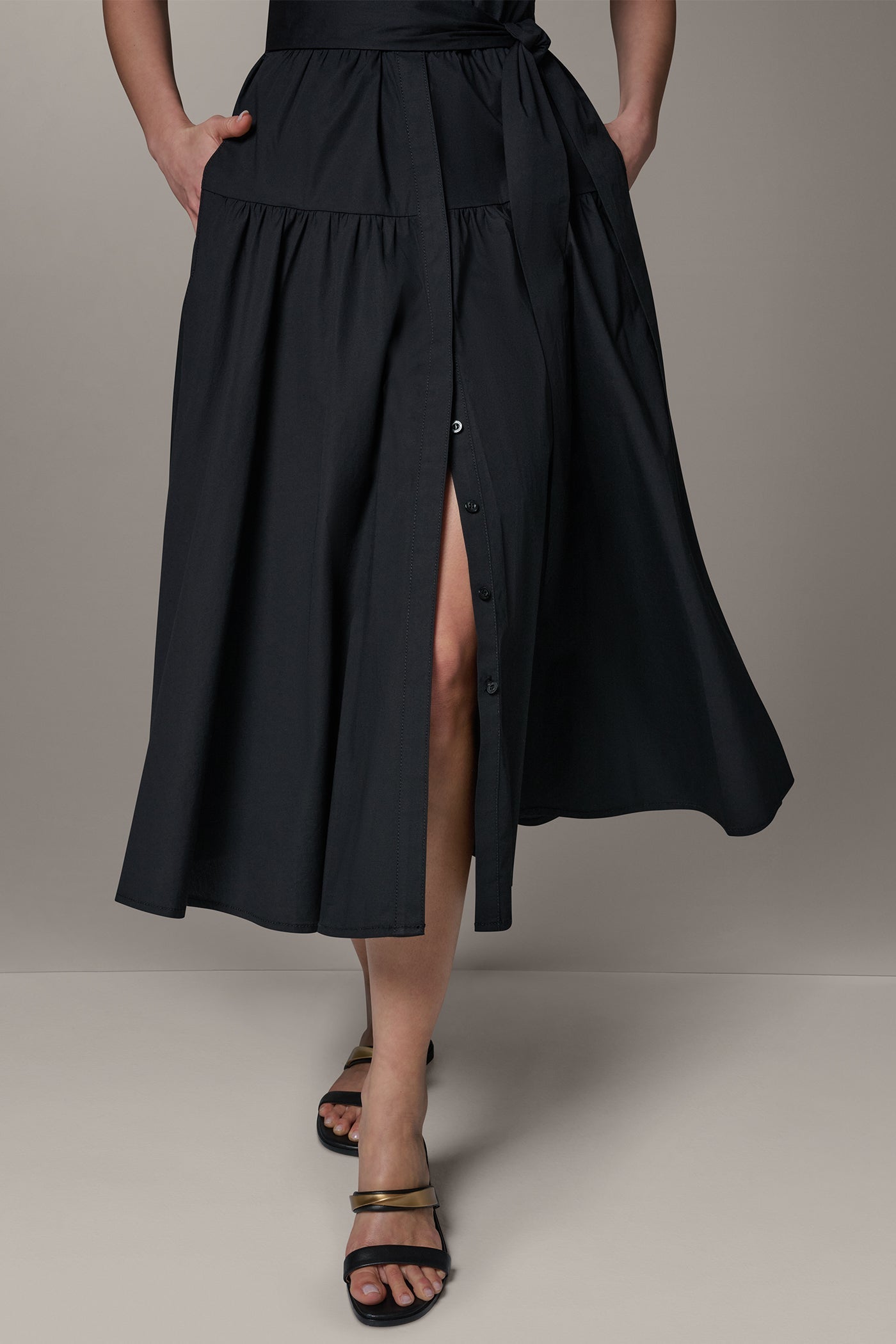 Black CAP SLEEVE MIDI SHIRT DRESS Donna Karan