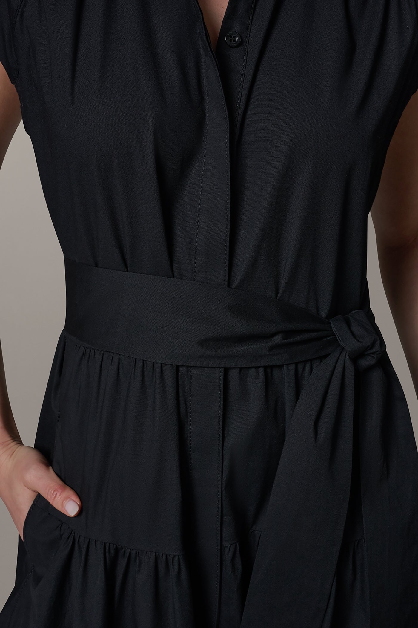 Black CAP SLEEVE MIDI SHIRT DRESS Donna Karan