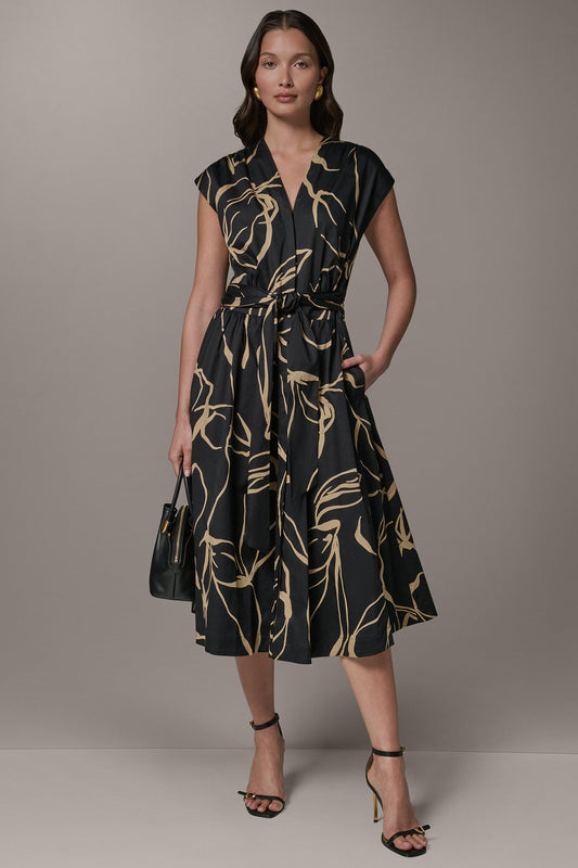 Black /Fawn SLEEVELESS PRINT MIDI DRESS Donna Karan