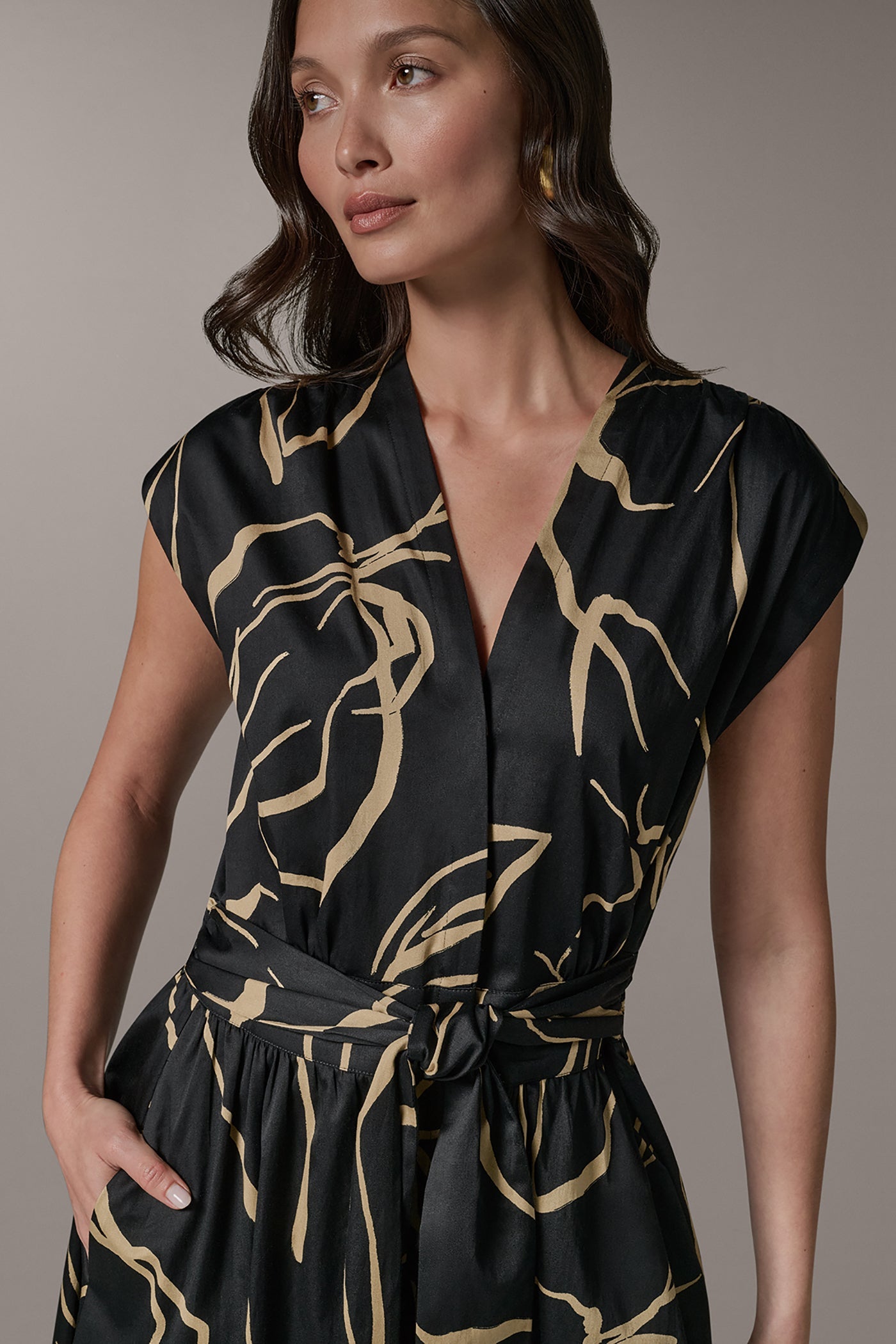 Black /Fawn SLEEVELESS PRINT MIDI DRESS Donna Karan