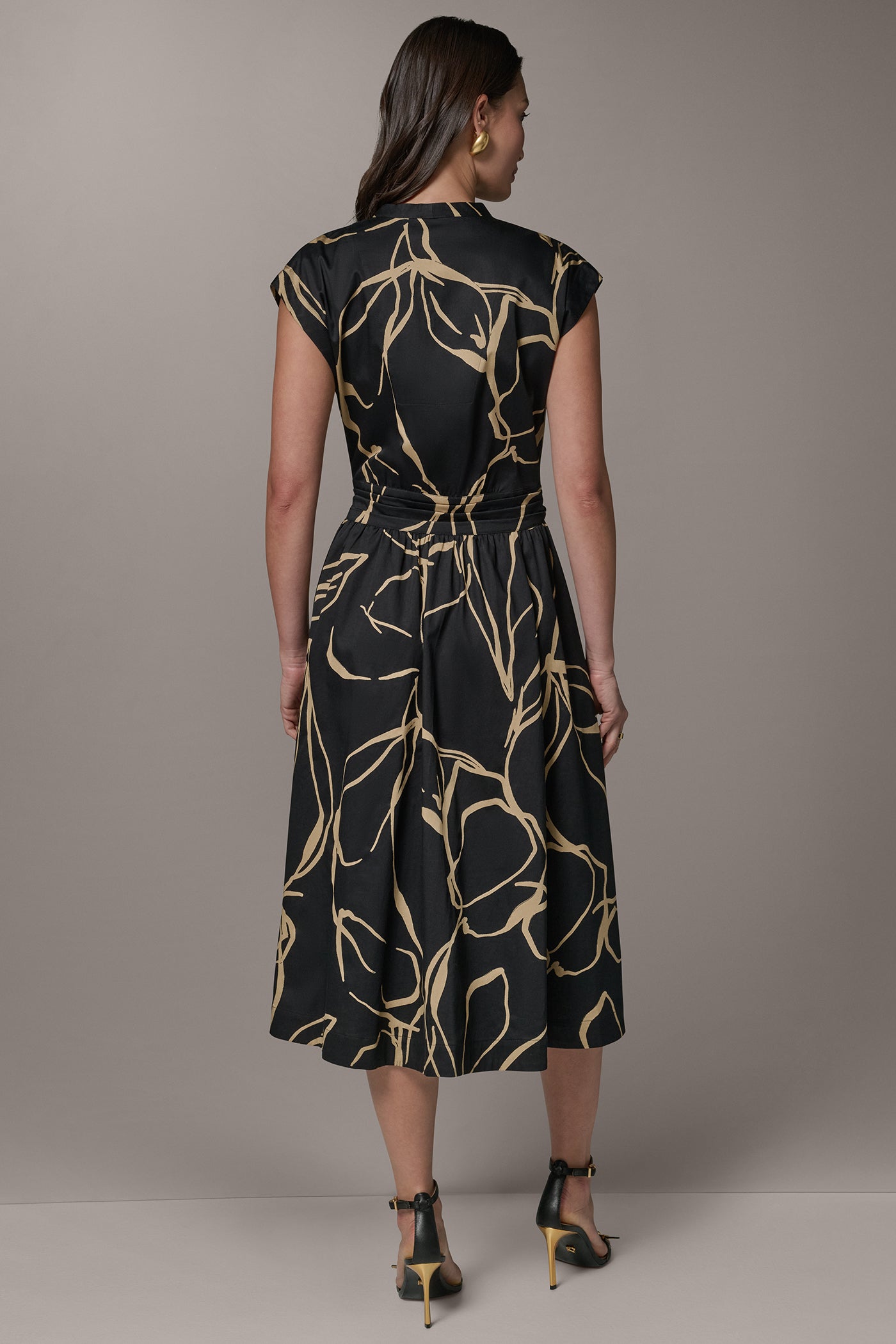 Black /Fawn SLEEVELESS PRINT MIDI DRESS Donna Karan
