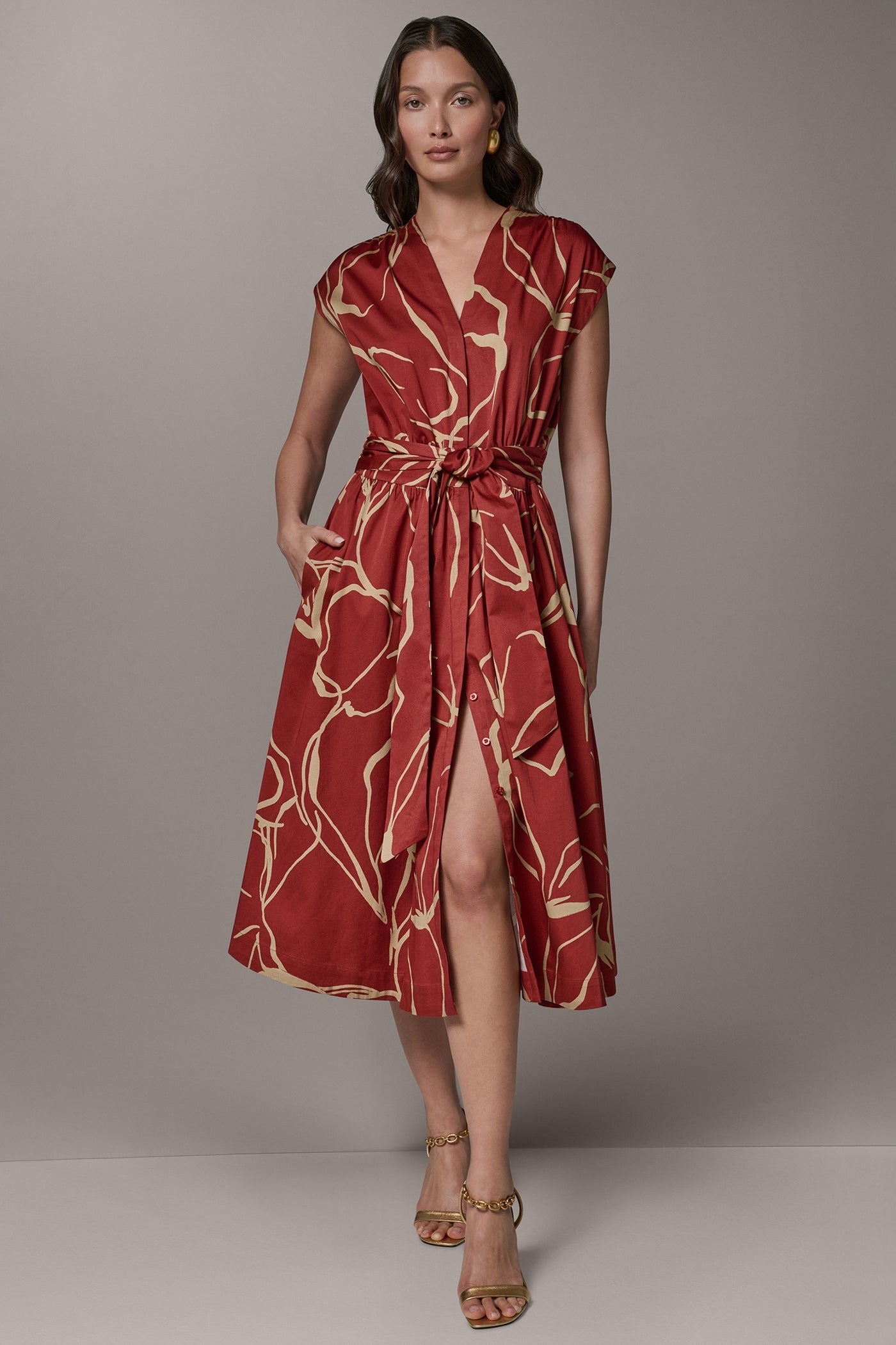 Sunbaked/Fawn SLEEVELESS PRINT MIDI DRESS Donna Karan