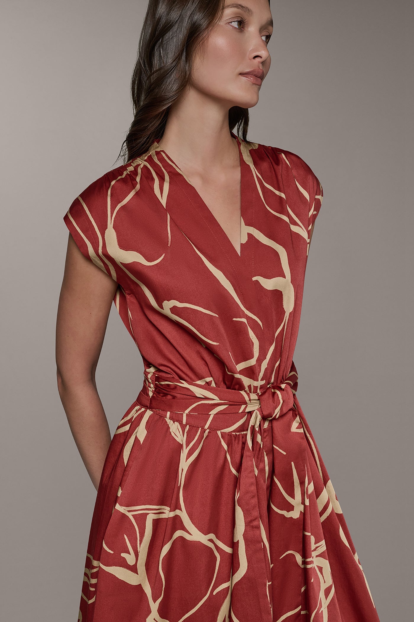 Sunbaked/Fawn SLEEVELESS PRINT MIDI DRESS Donna Karan