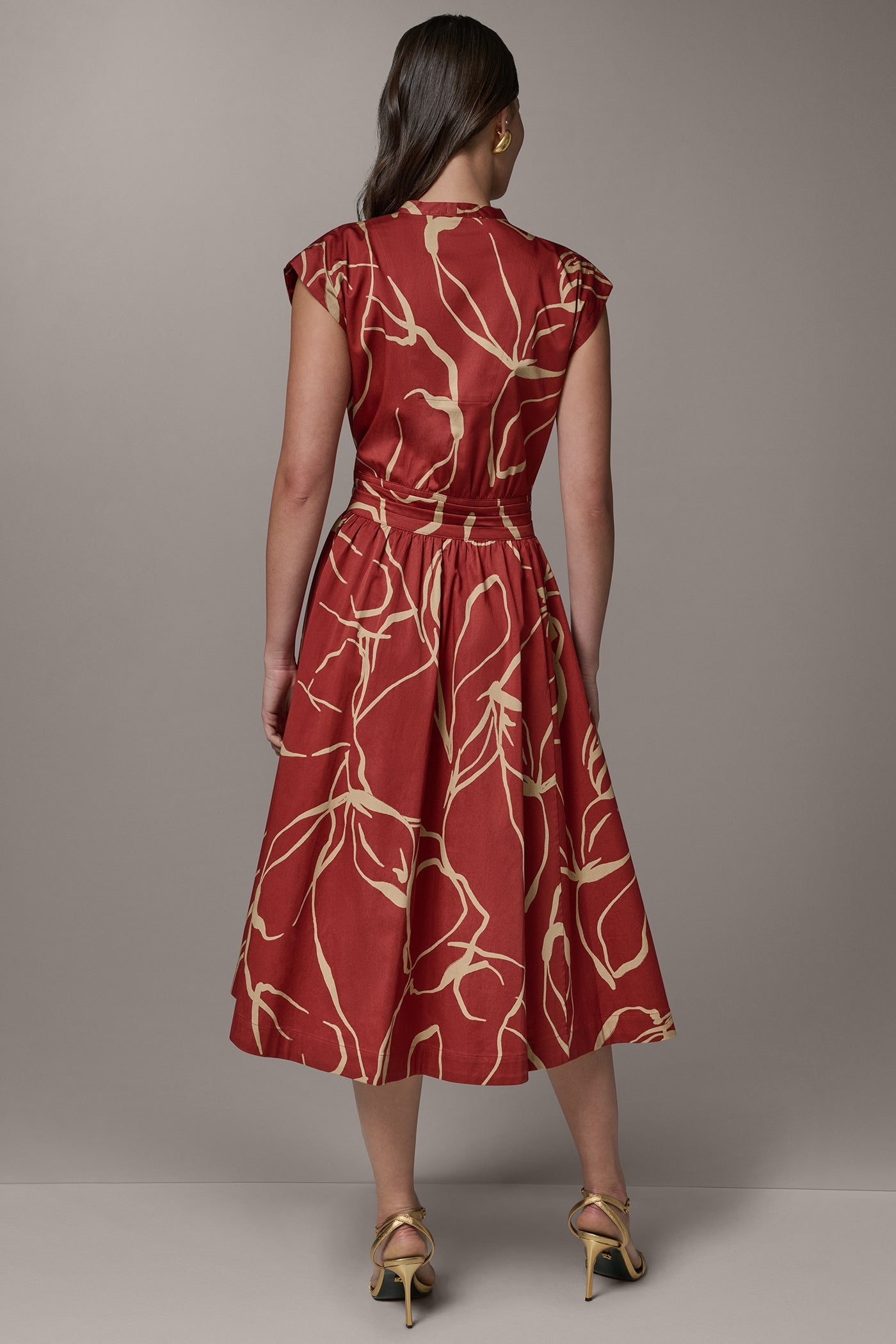 Sunbaked/Fawn SLEEVELESS PRINT MIDI DRESS Donna Karan