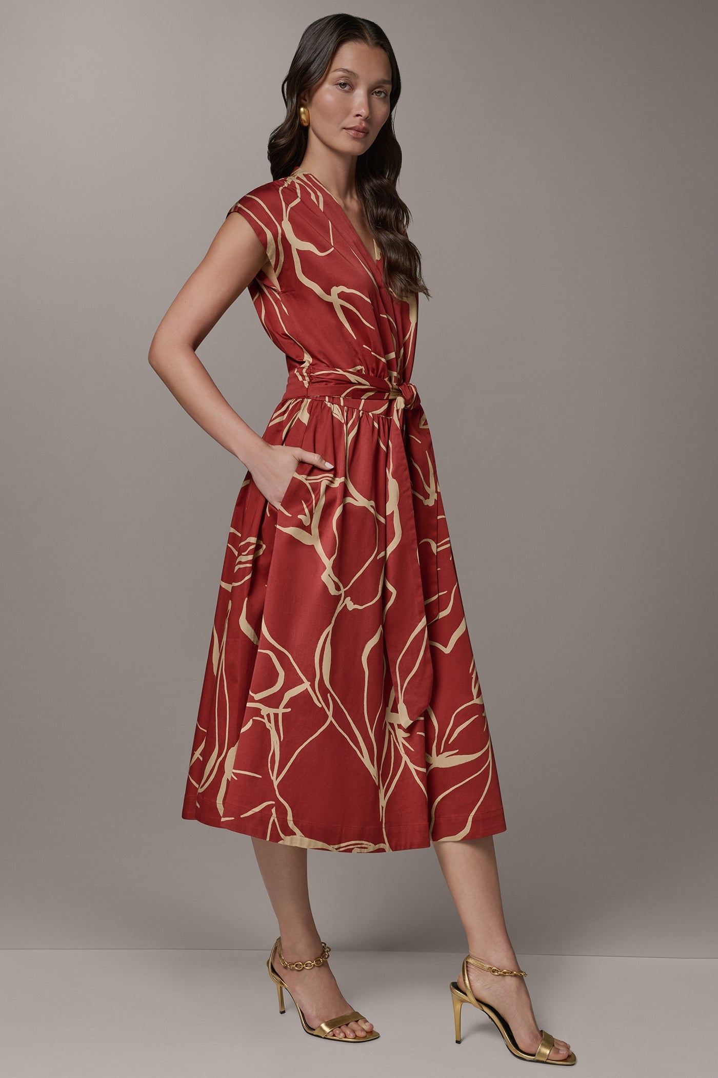 Sunbaked/Fawn SLEEVELESS PRINT MIDI DRESS Donna Karan