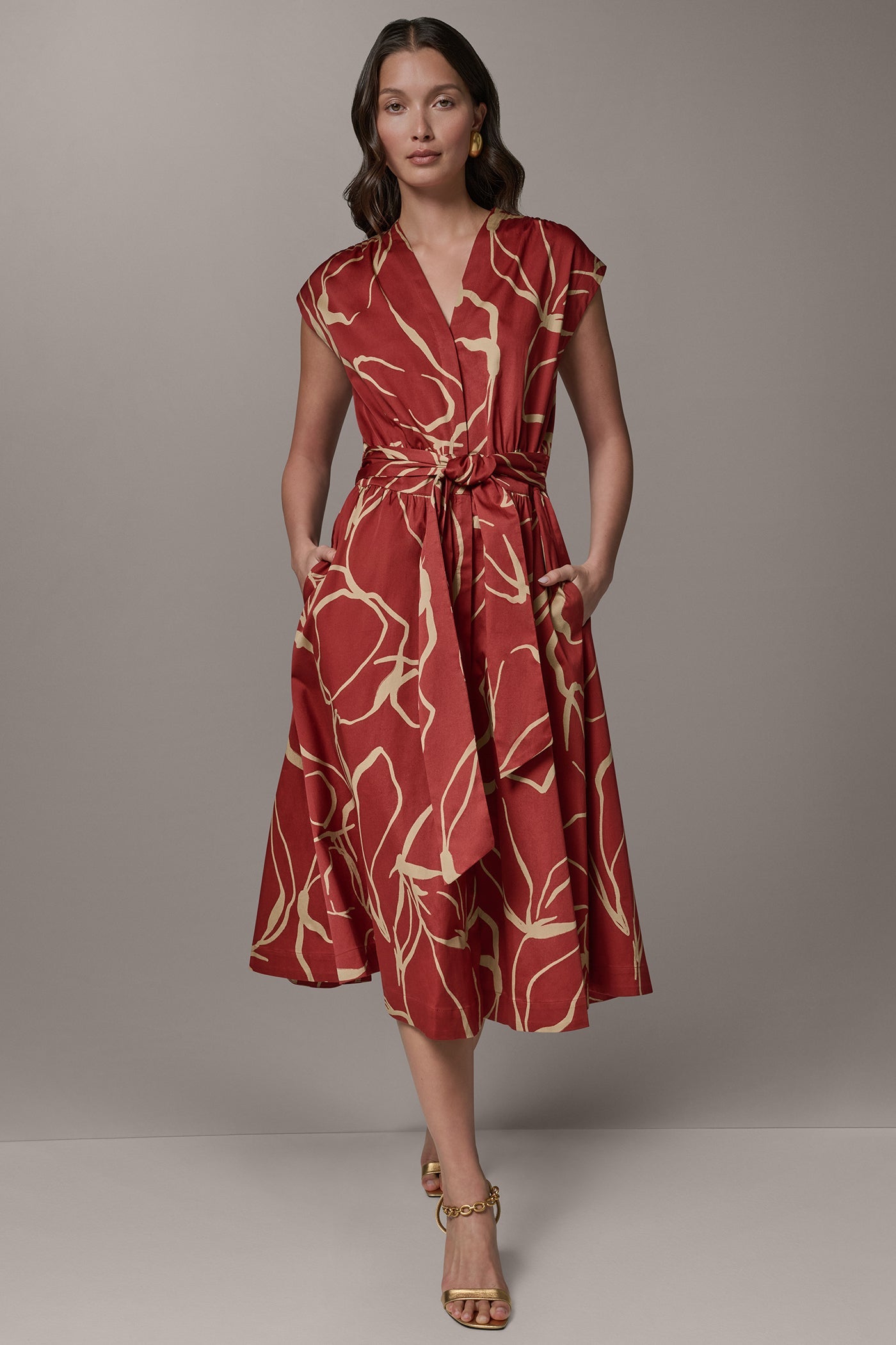 Sunbaked/Fawn SLEEVELESS PRINT MIDI DRESS Donna Karan