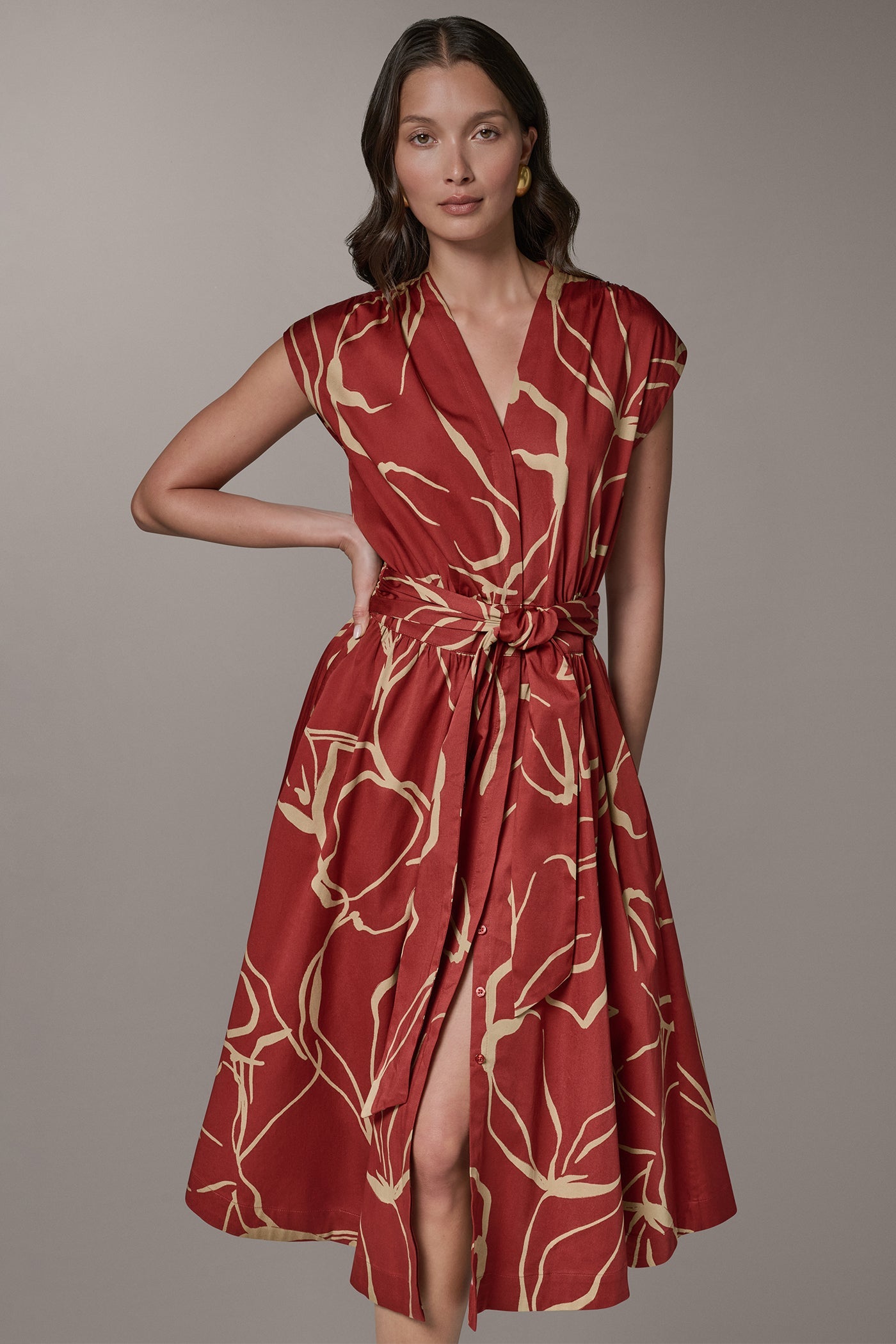 Sunbaked/Fawn SLEEVELESS PRINT MIDI DRESS Donna Karan