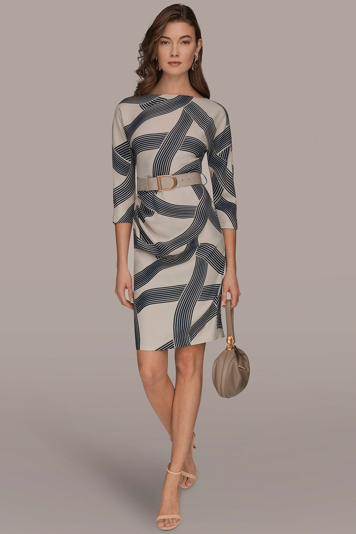 VELLUM/NIGHTFALL PRINTED 3/4 SLEEVE SHEATH DRESS Donna Karan