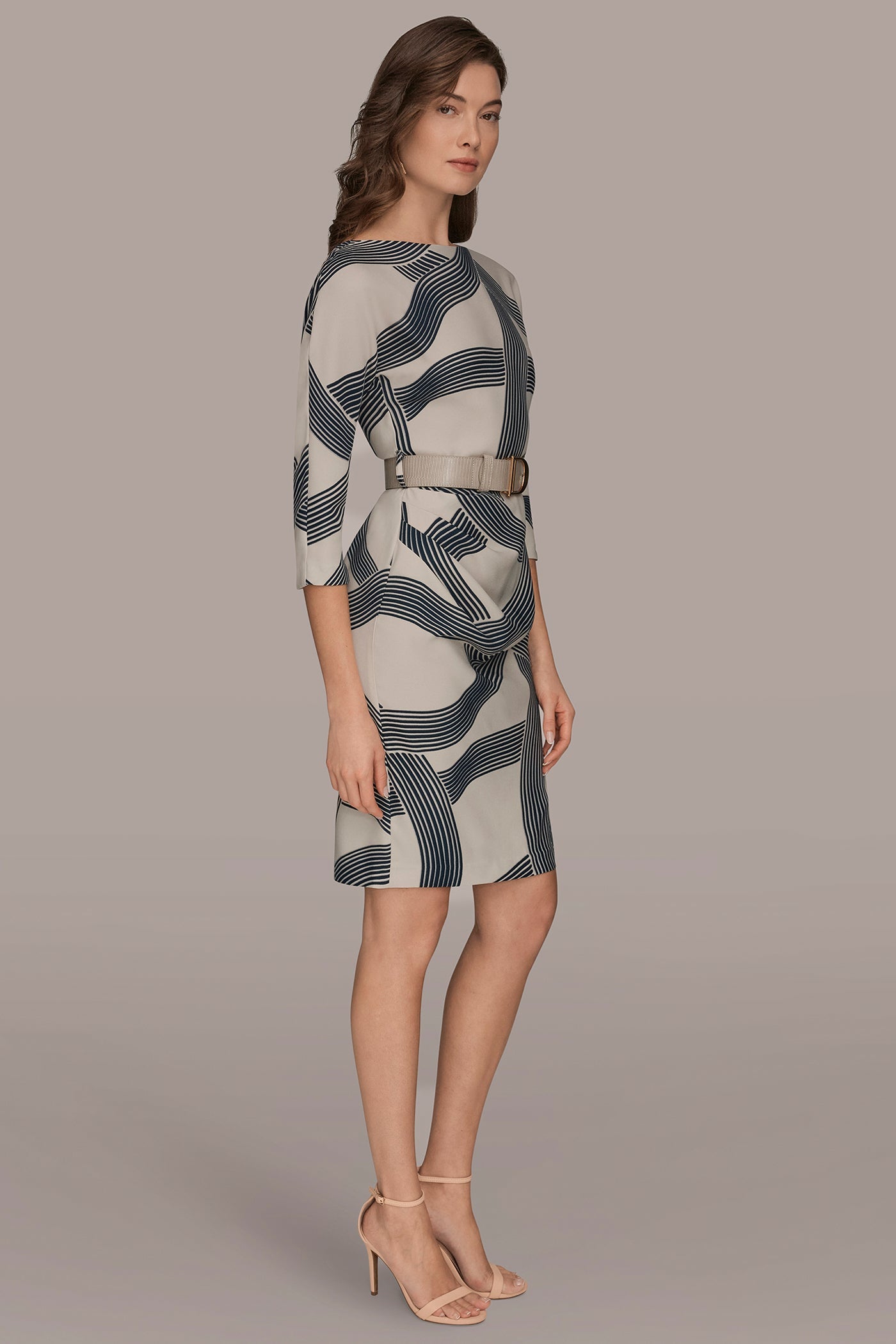 VELLUM/NIGHTFALL PRINTED 3/4 SLEEVE SHEATH DRESS Donna Karan