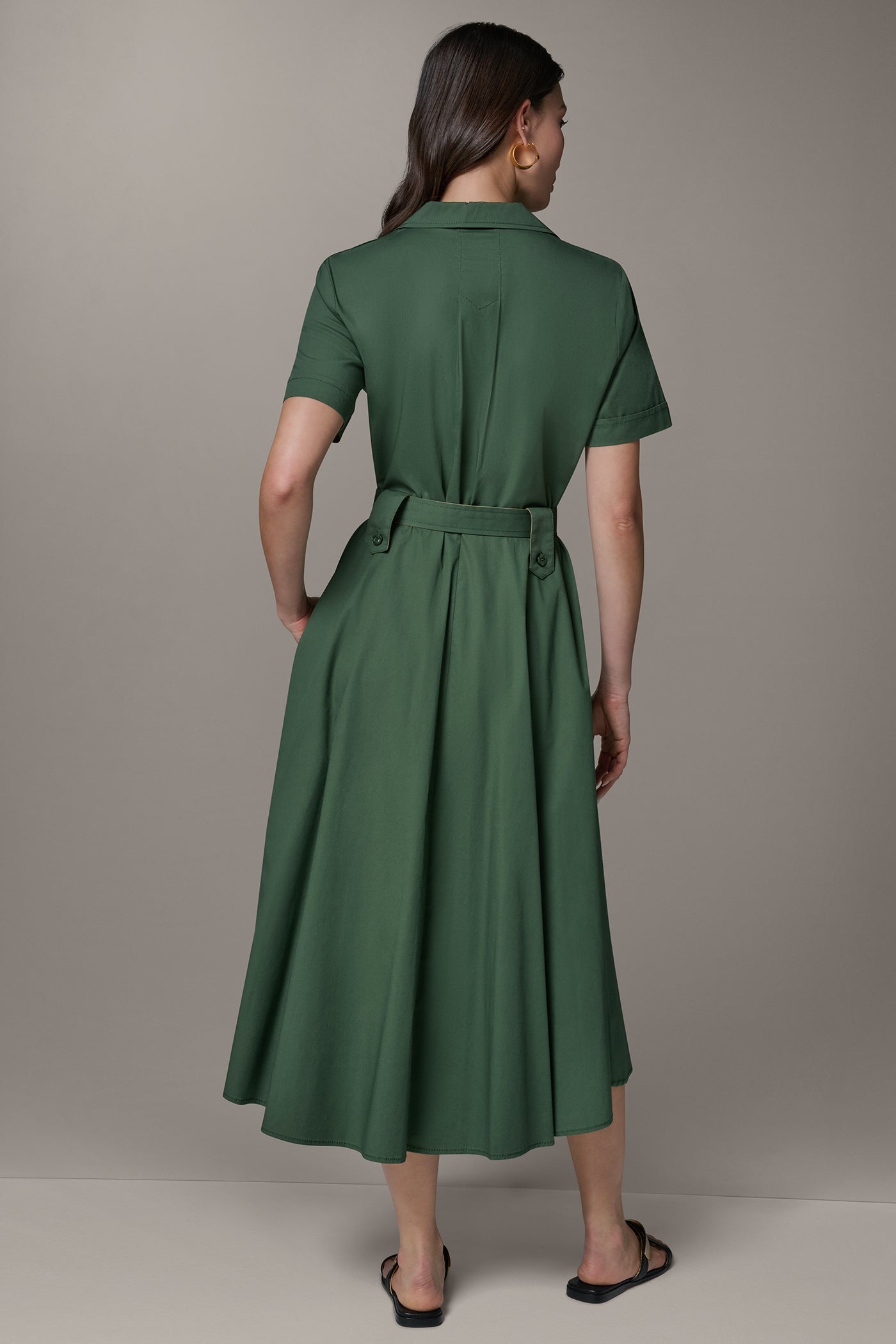 Verde/Fawn SHORT SLEEVE MIDI SHIRT DRESS Donna Karan