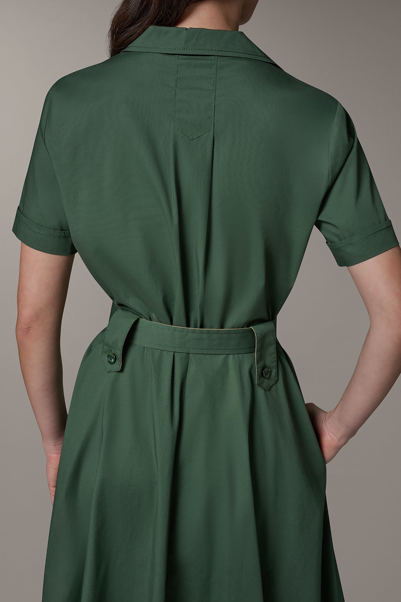 Verde/Fawn SHORT SLEEVE MIDI SHIRT DRESS Donna Karan