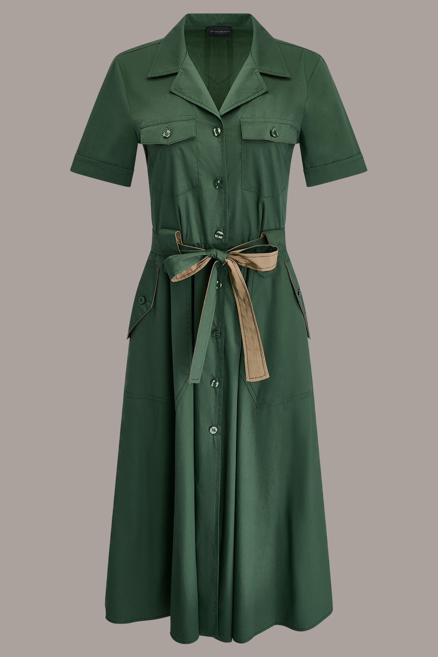 Verde/Fawn SHORT SLEEVE MIDI SHIRT DRESS Donna Karan