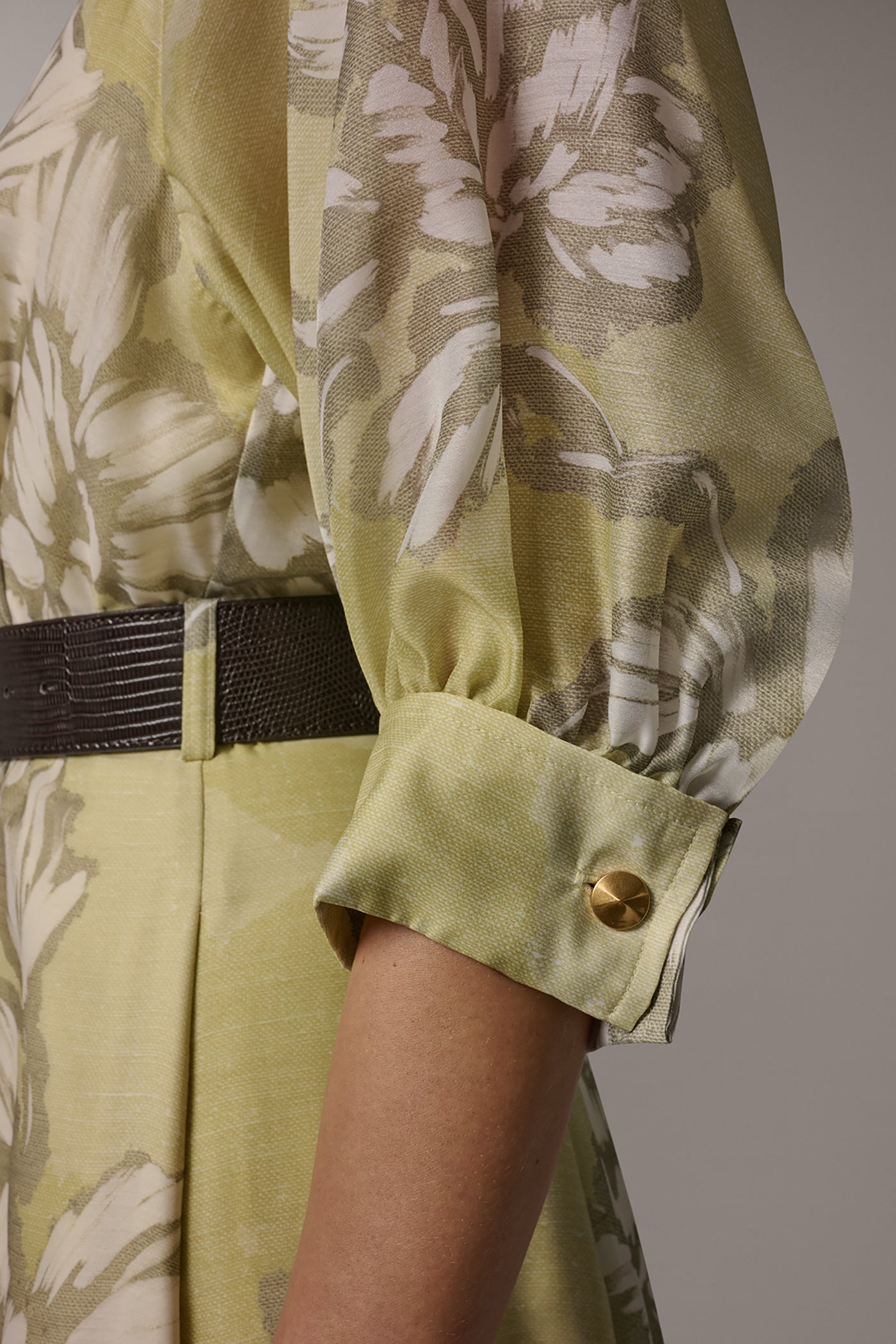 Summer Citron Multi PUFF SLEEVE MIDI SHIRT DRESS Donna Karan