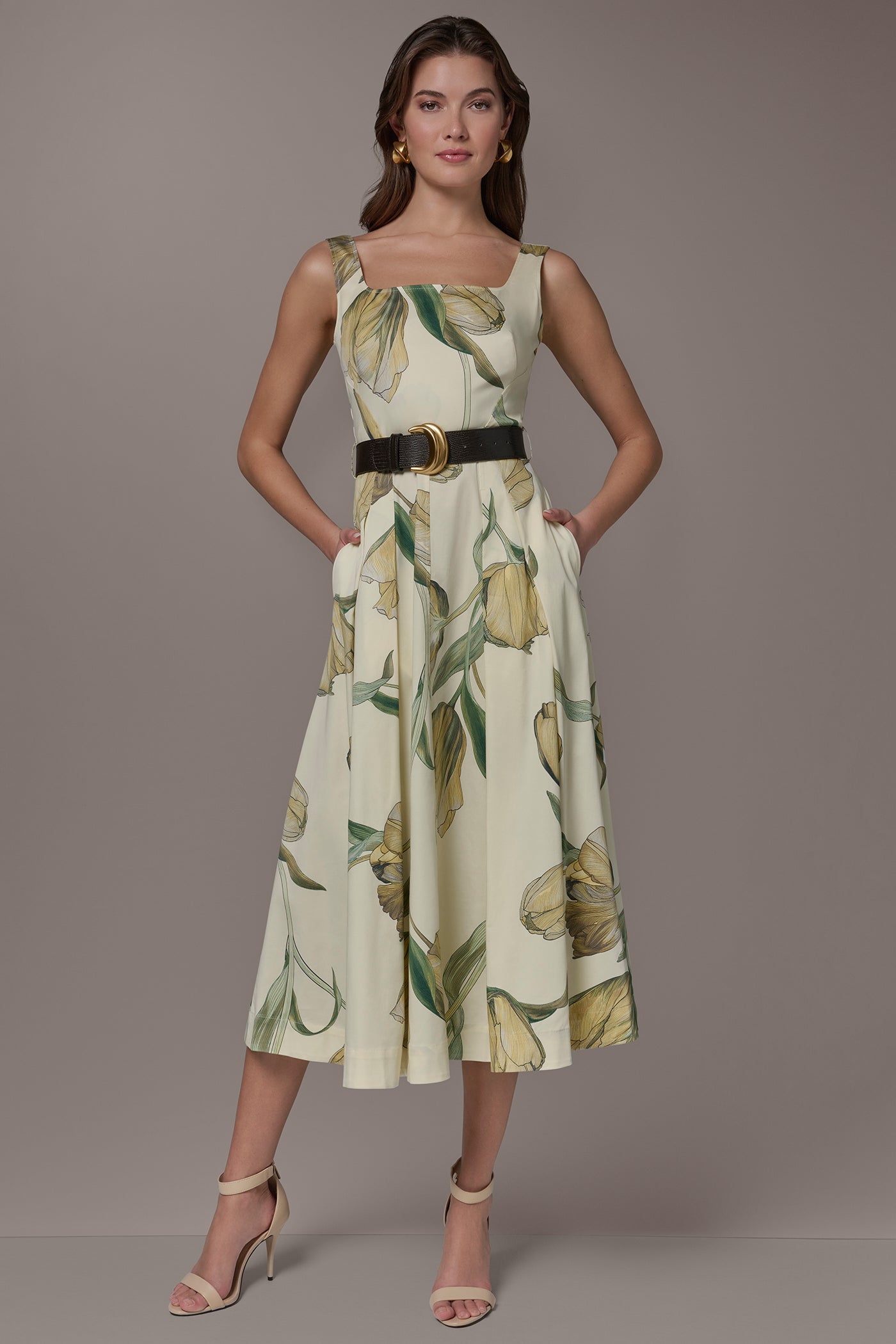 Pannacotta Multi COTTON-SATEEN PRINTED MIDI A-LINE DRESS Donna Karan