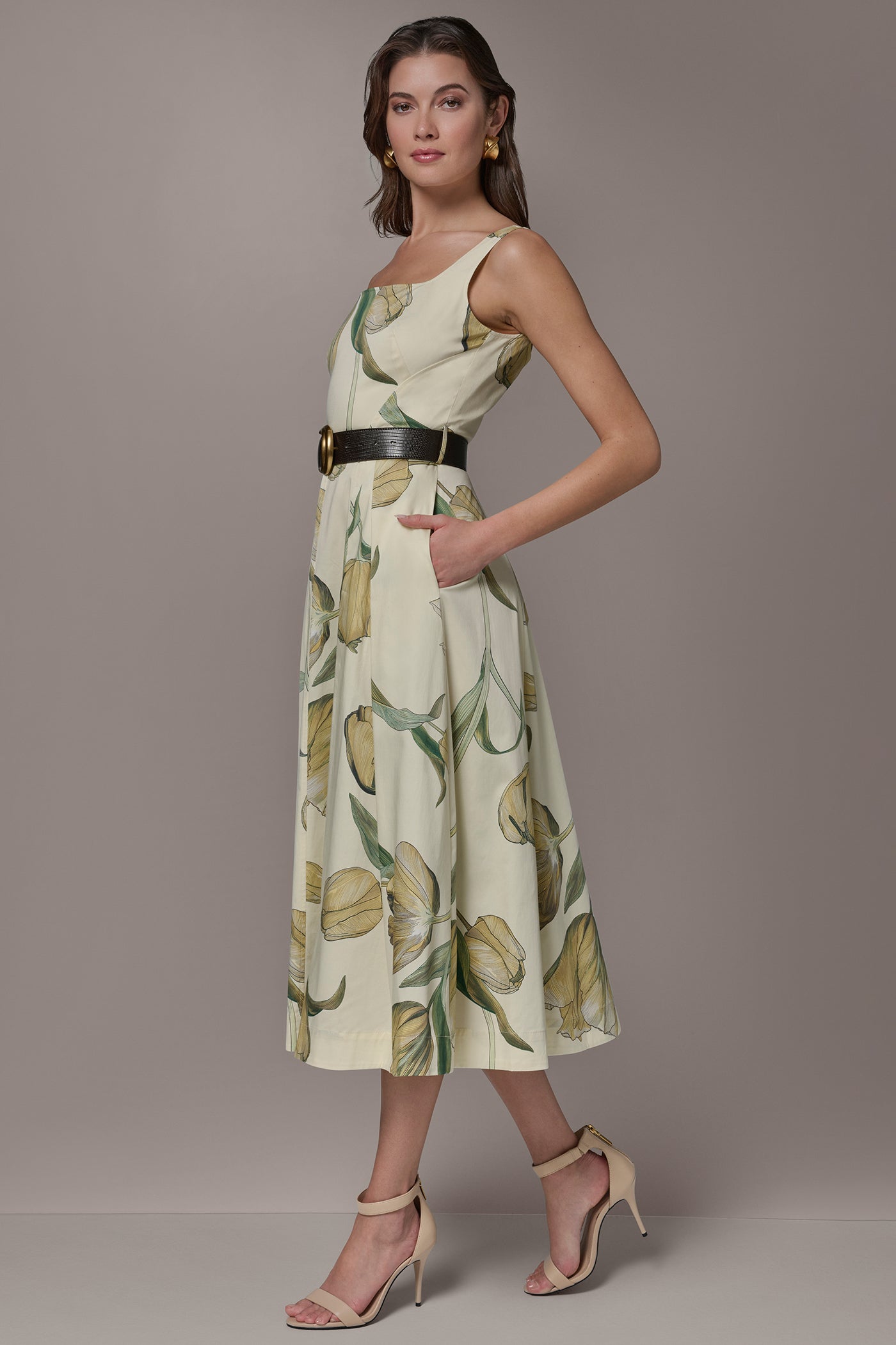 Pannacotta Multi COTTON-SATEEN PRINTED MIDI A-LINE DRESS Donna Karan