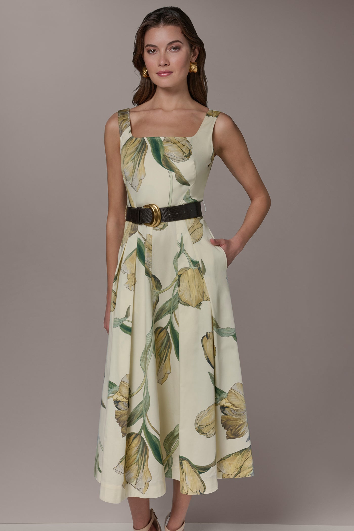 Pannacotta Multi COTTON-SATEEN PRINTED MIDI A-LINE DRESS Donna Karan