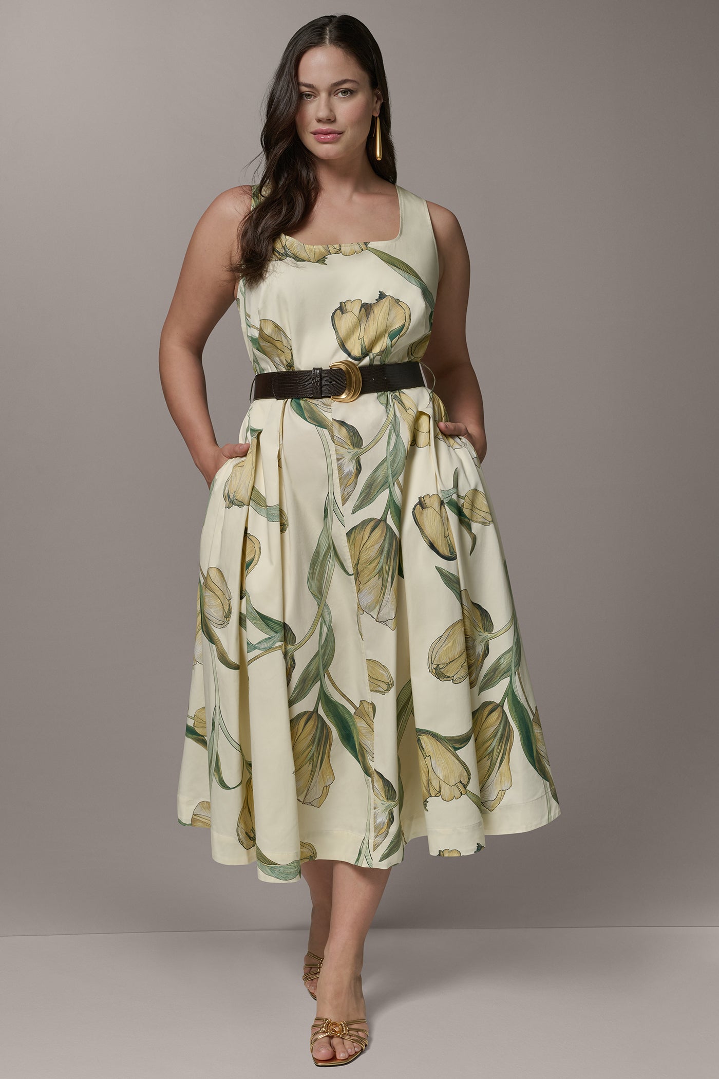 Pannacotta Multi COTTON-SATEEN PRINTED MIDI A-LINE DRESS Donna Karan