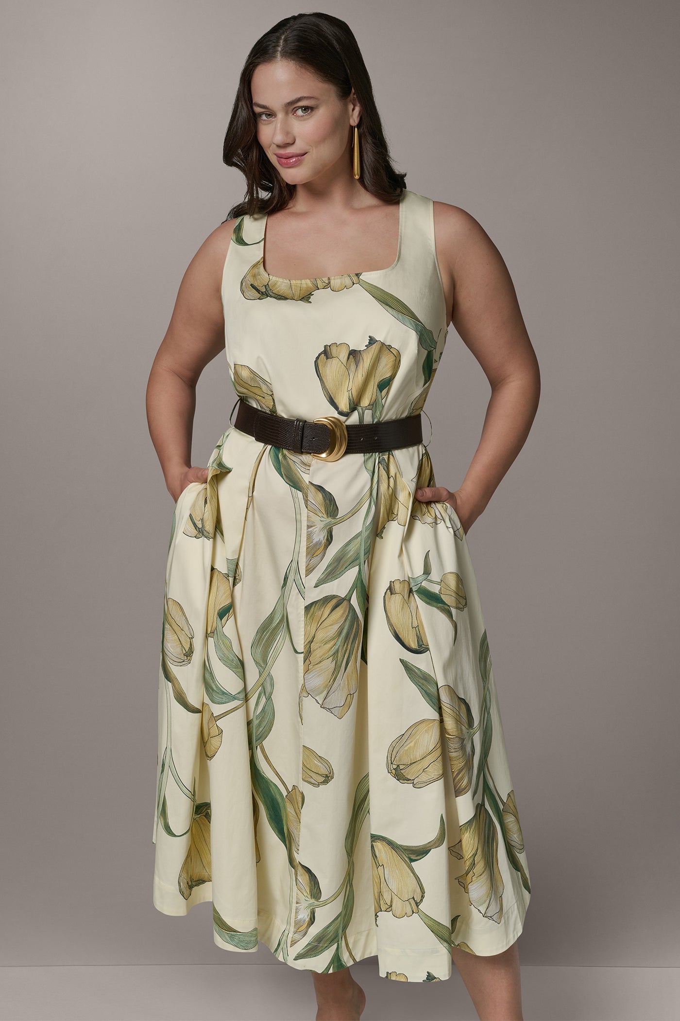 Pannacotta Multi COTTON-SATEEN PRINTED MIDI A-LINE DRESS Donna Karan