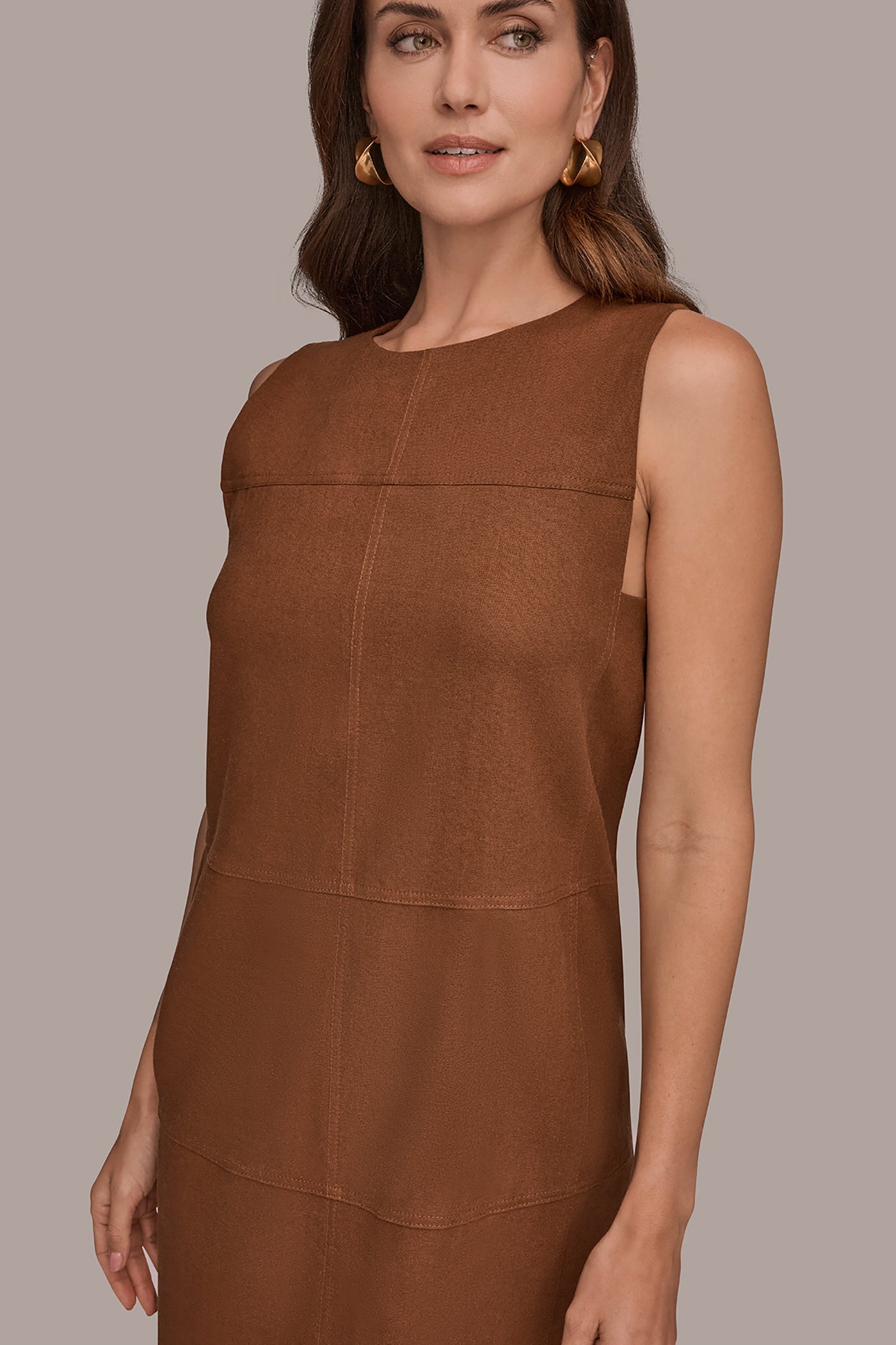 COGNAC LINEN-BLEND SHIFT DRESS Donna Karan