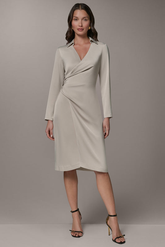 Tuscan Grey LONG SLEEVE WRAP-EFFECT SHIRT DRESS Donna Karan