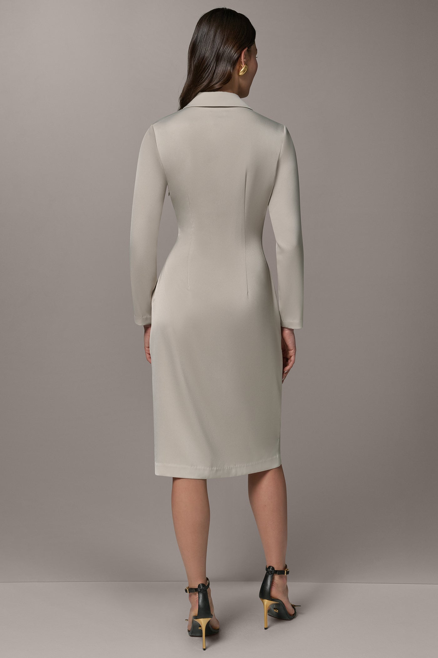 Tuscan Grey LONG SLEEVE WRAP-EFFECT SHIRT DRESS Donna Karan