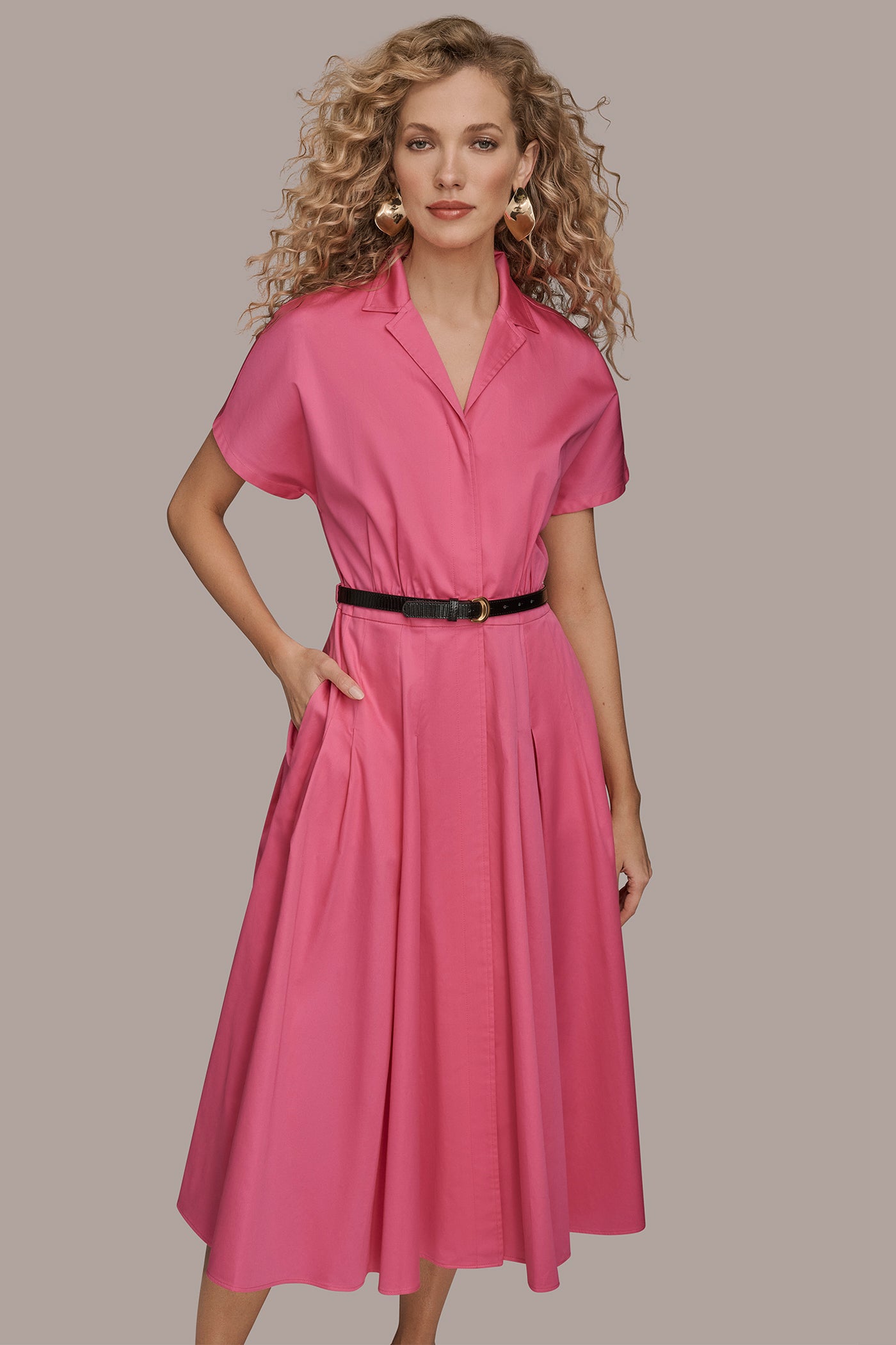 BIMINI SHORT SLEEVE BUTTON-FRONT SHIRT DRESS Donna Karan