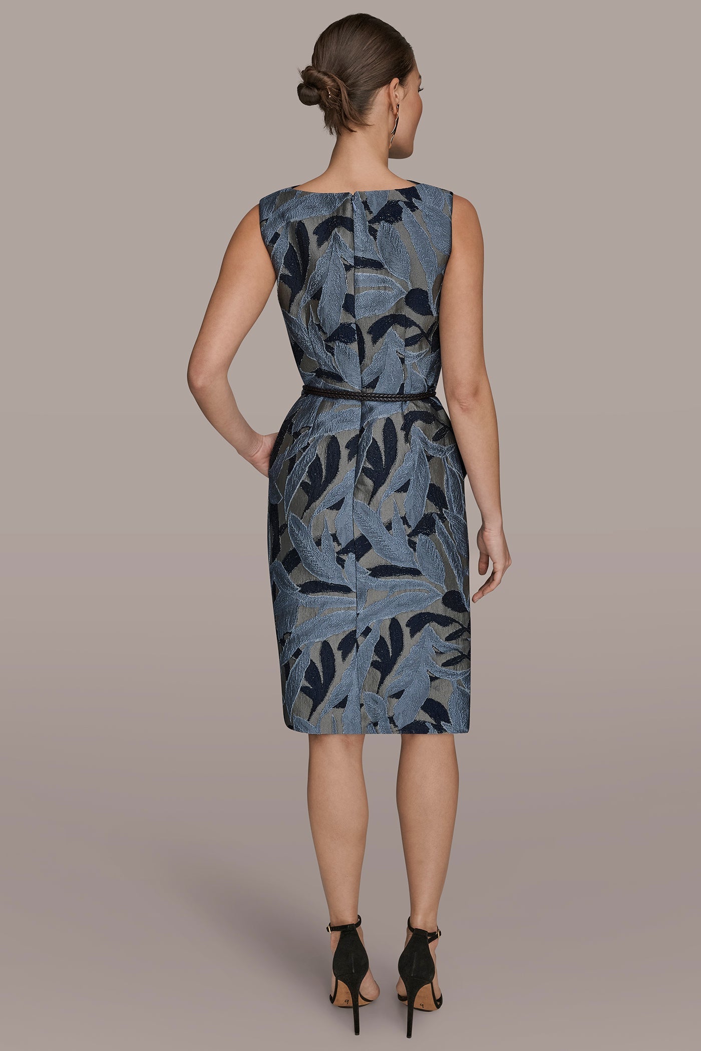 VAPOR MULTI JACQUARD SLEEVELESS COWL-NECK SHEATH DRESS Donna Karan