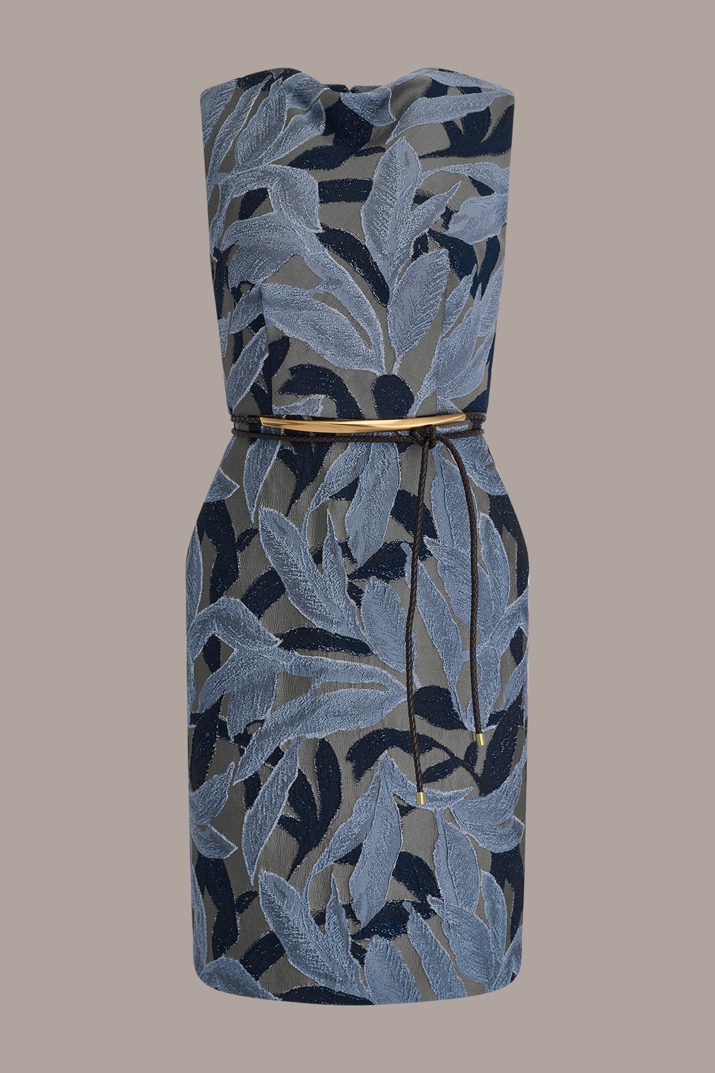 VAPOR MULTI JACQUARD SLEEVELESS COWL-NECK SHEATH DRESS Donna Karan