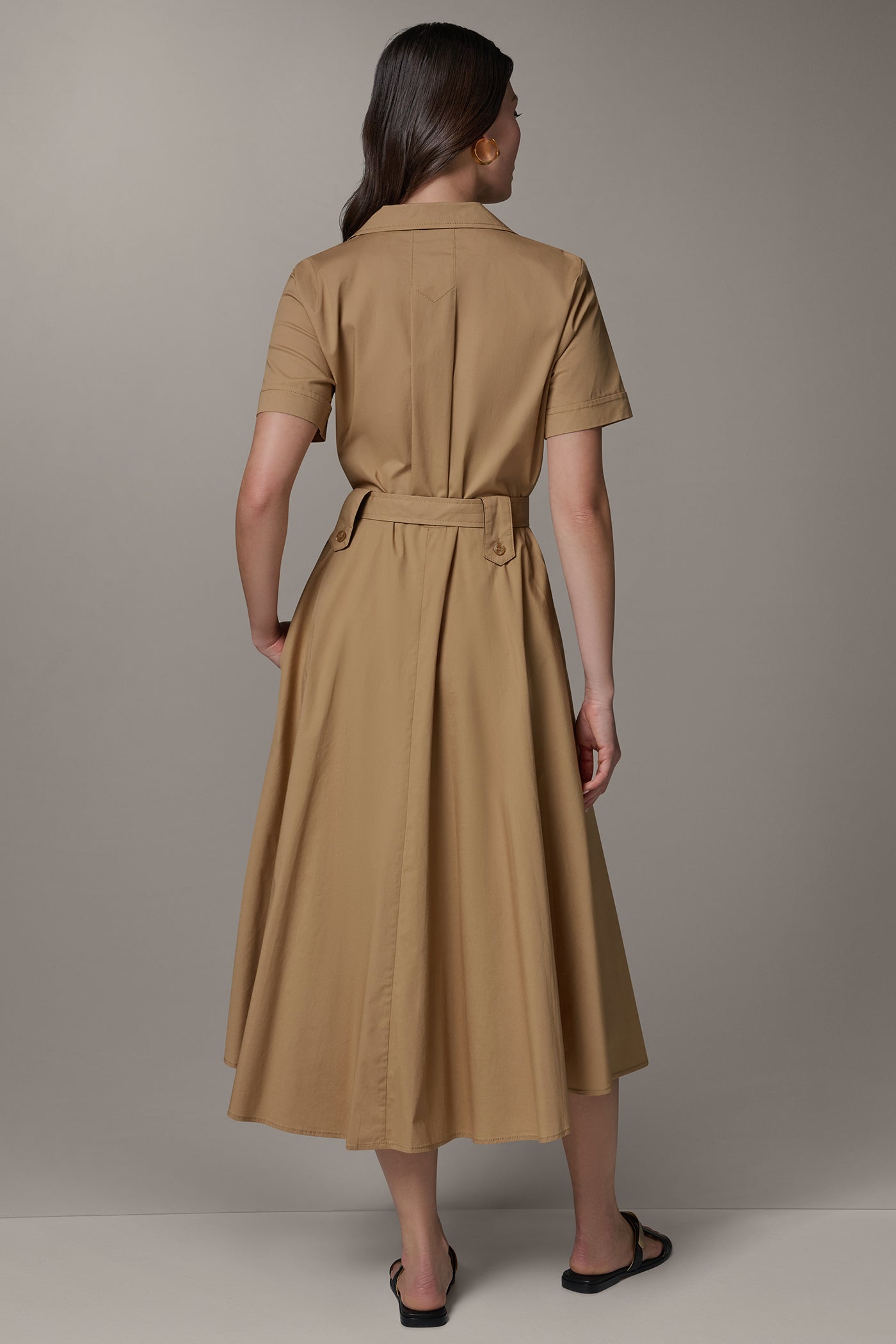 Fawn/ Black SHORT SLEEVE MIDI SHIRT DRESS Donna Karan