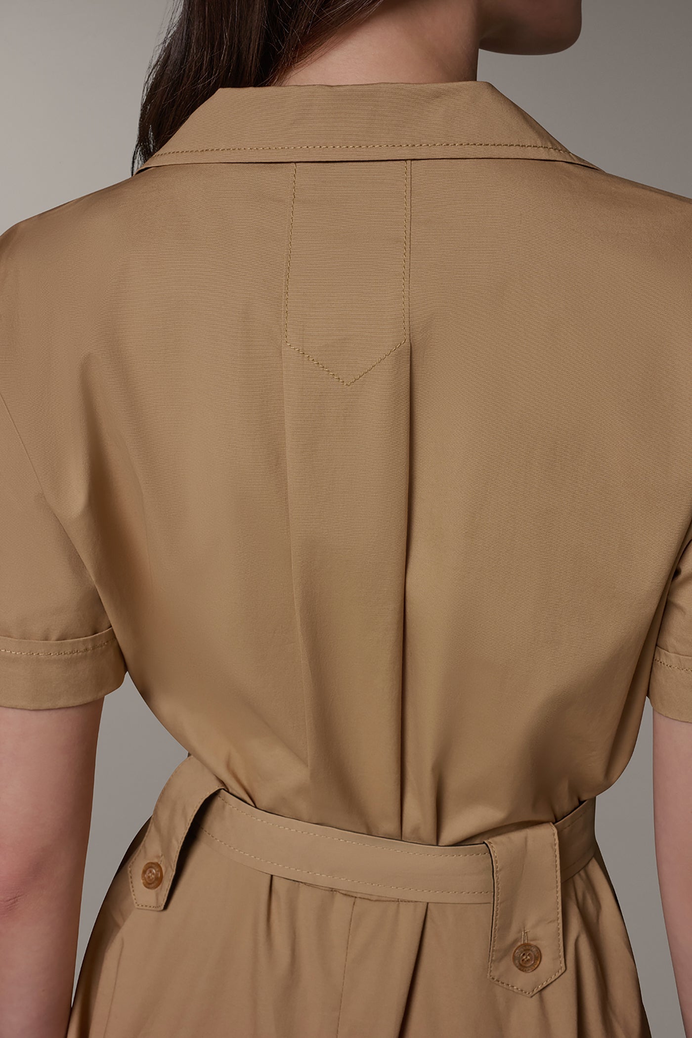 Fawn/ Black SHORT SLEEVE MIDI SHIRT DRESS Donna Karan