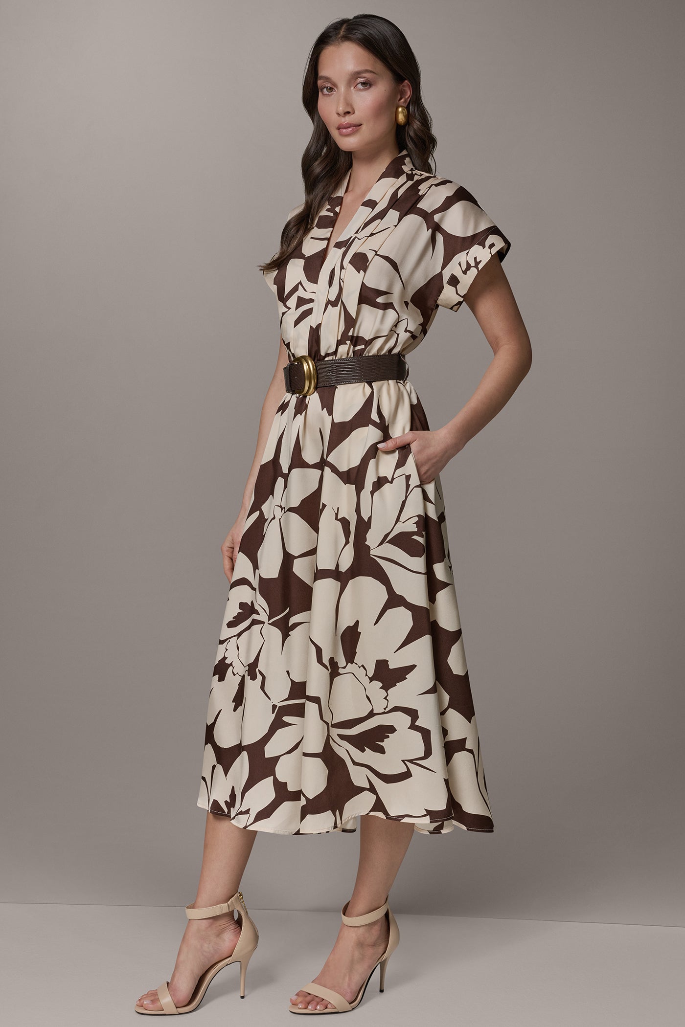 Canyon/Canvas SHORT SLEEVE FLORAL MIDI A-LINE DRESS Donna Karan