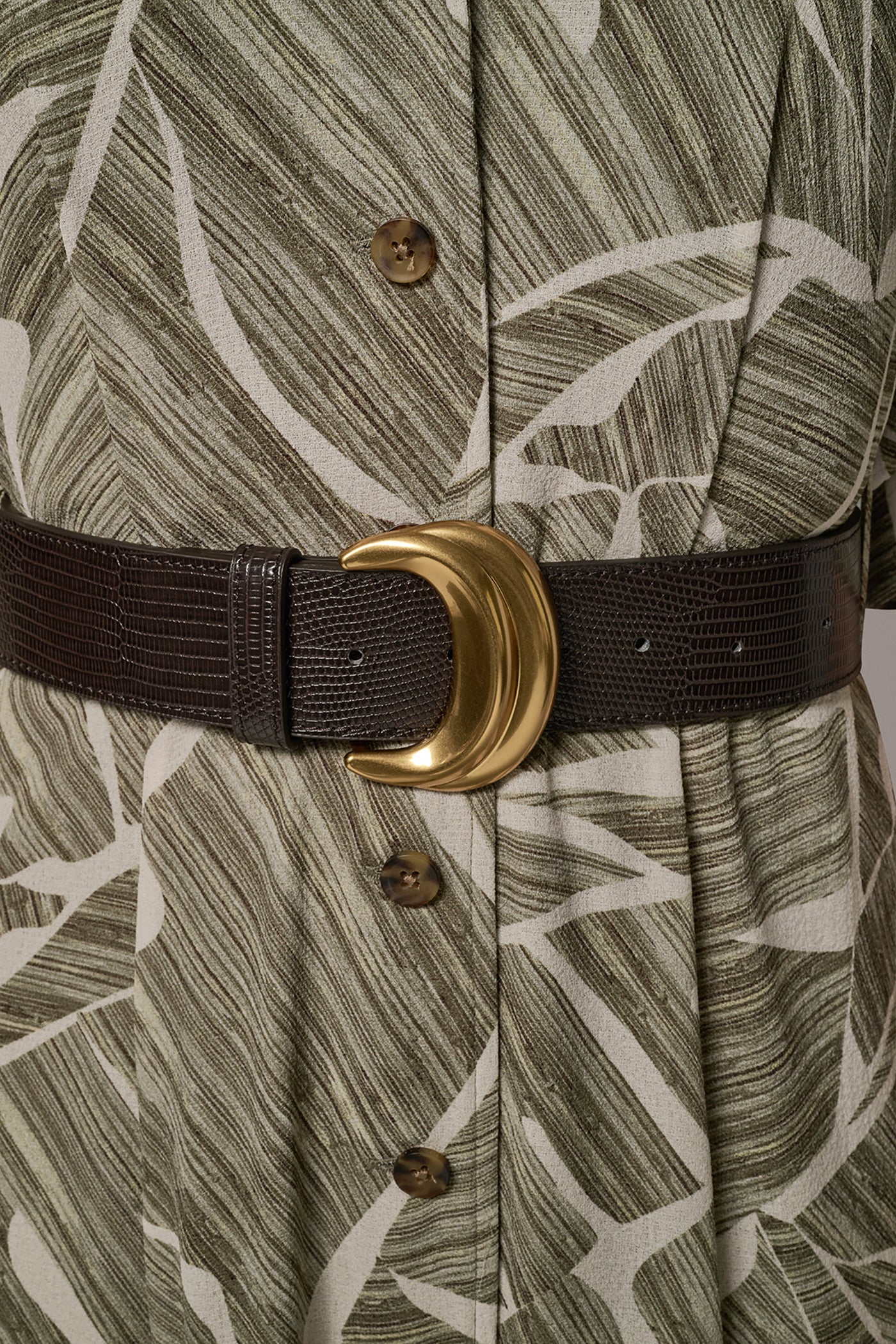 Light Olive Multi ABSTRACT BELTED A LINE MIDI SHIRT DRESS Donna Karan