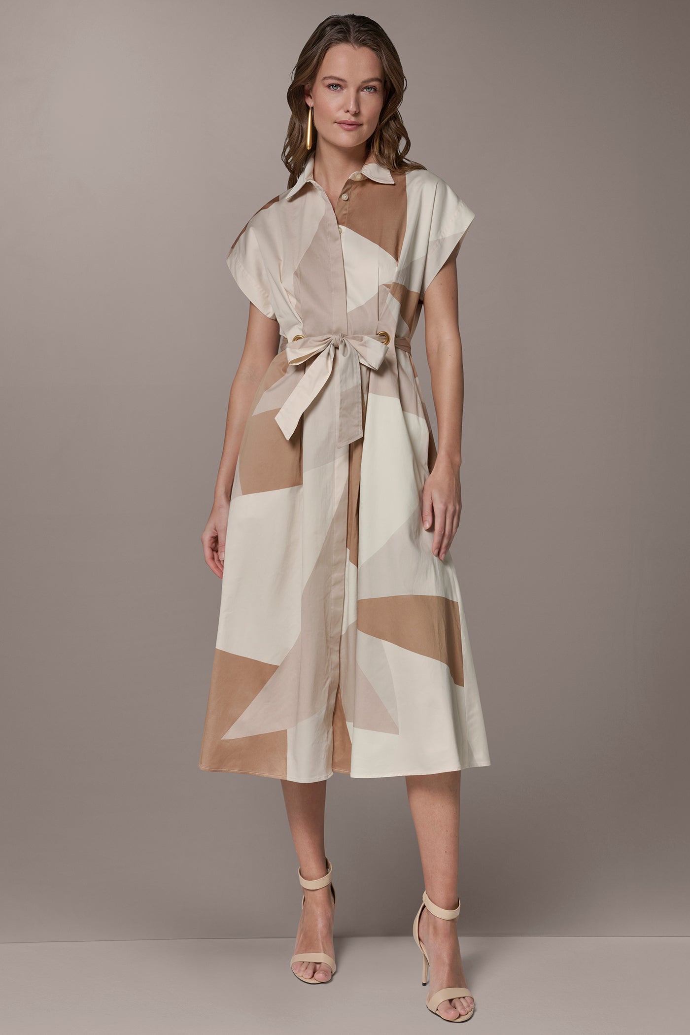 Umbria/Scallop Shell Mult COTTON-SATEEN PRINTED MIDI SHIRT DRESS Donna Karan