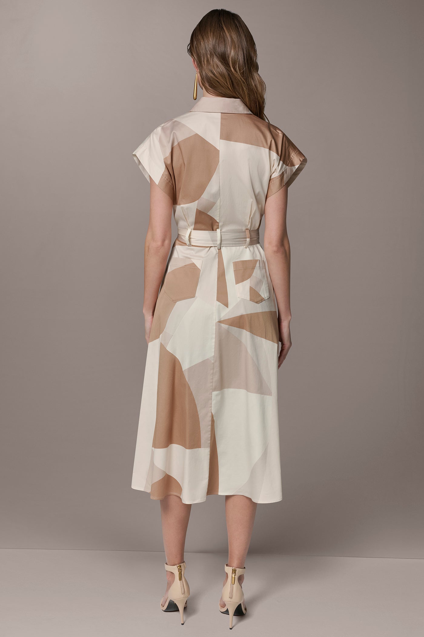 Umbria/Scallop Shell Mult COTTON-SATEEN PRINTED MIDI SHIRT DRESS Donna Karan