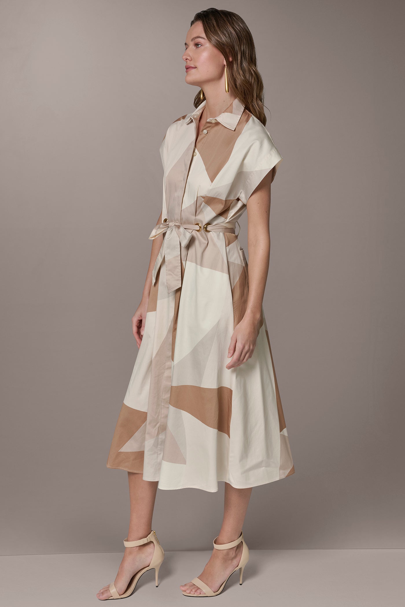 Umbria/Scallop Shell Mult COTTON-SATEEN PRINTED MIDI SHIRT DRESS Donna Karan