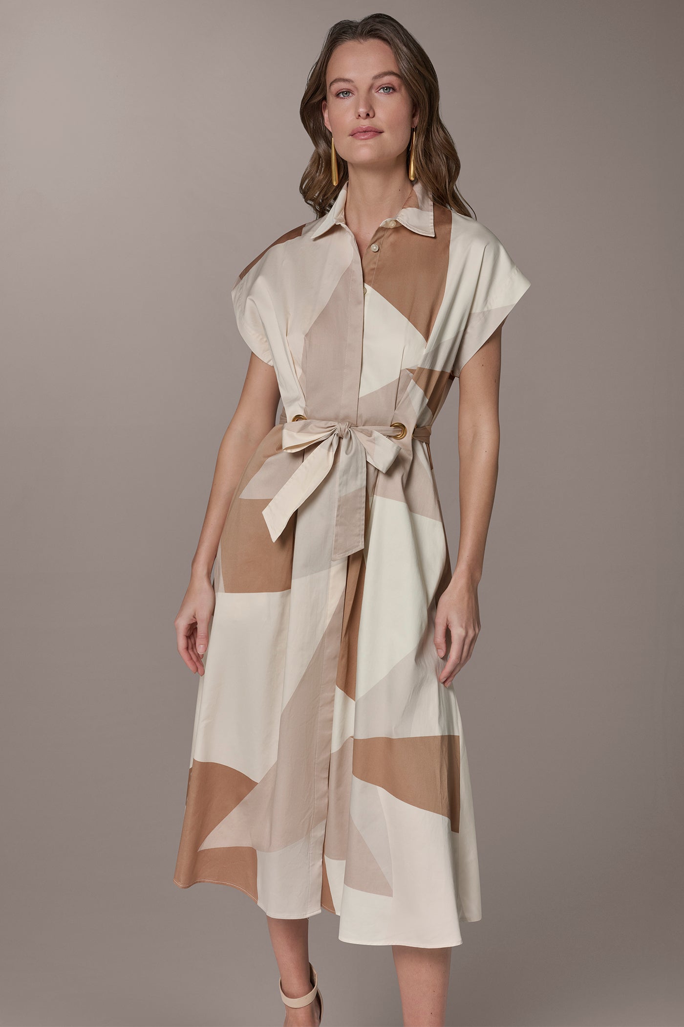 Umbria/Scallop Shell Mult COTTON-SATEEN PRINTED MIDI SHIRT DRESS Donna Karan
