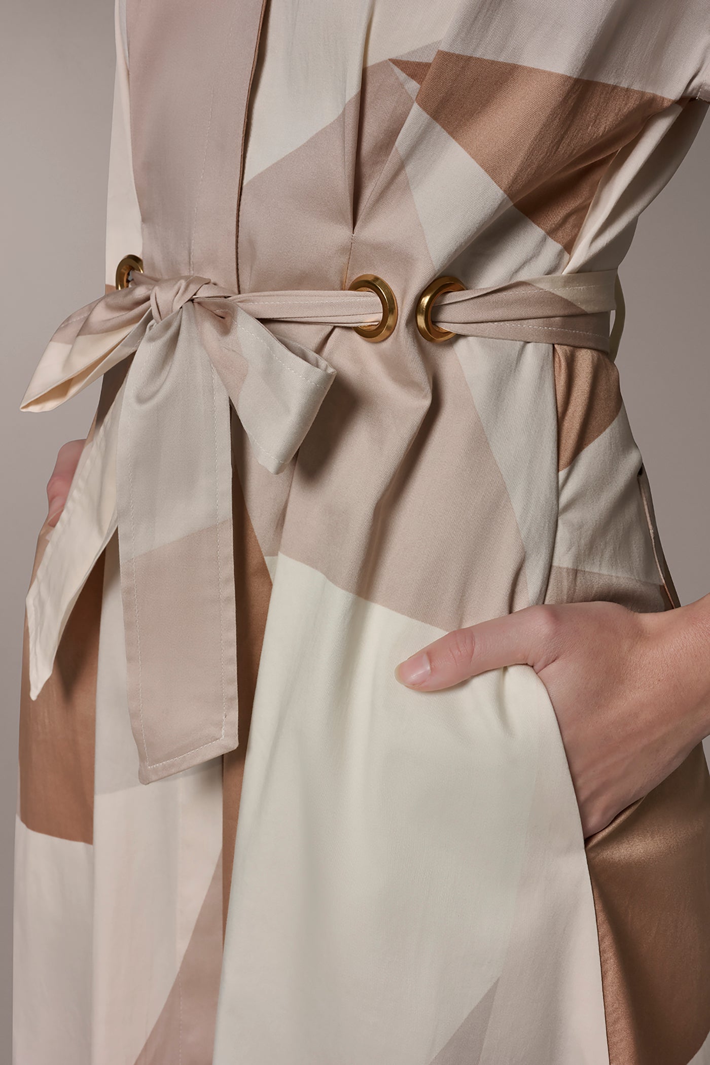 Umbria/Scallop Shell Mult COTTON-SATEEN PRINTED MIDI SHIRT DRESS Donna Karan