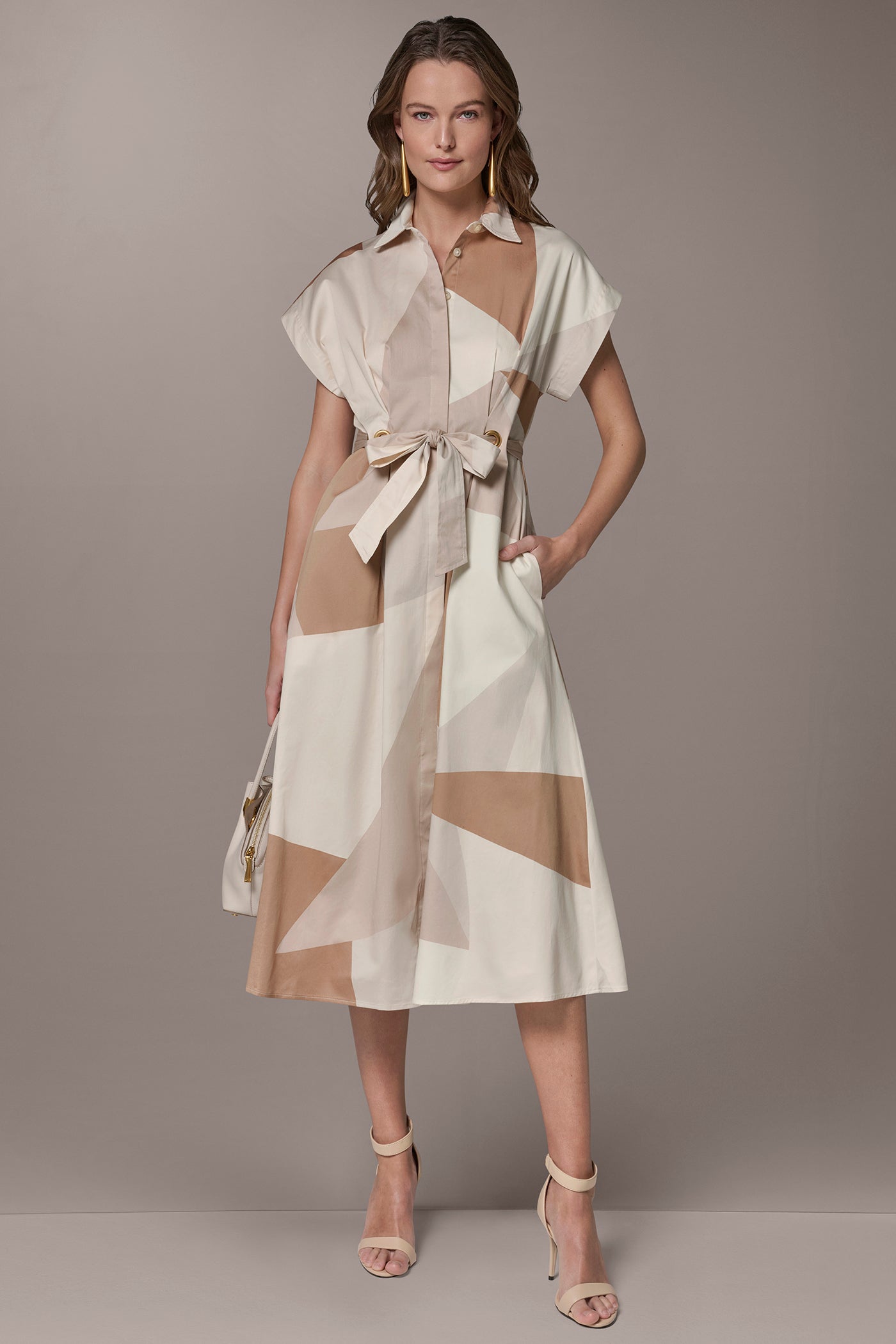 Umbria/Scallop Shell Mult COTTON-SATEEN PRINTED MIDI SHIRT DRESS Donna Karan