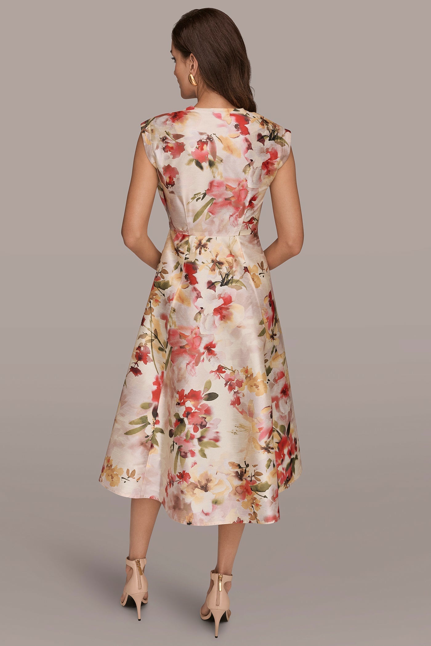 EGGSHELL MULTI DUPIONI FLORAL WRAP DRESS Donna Karan