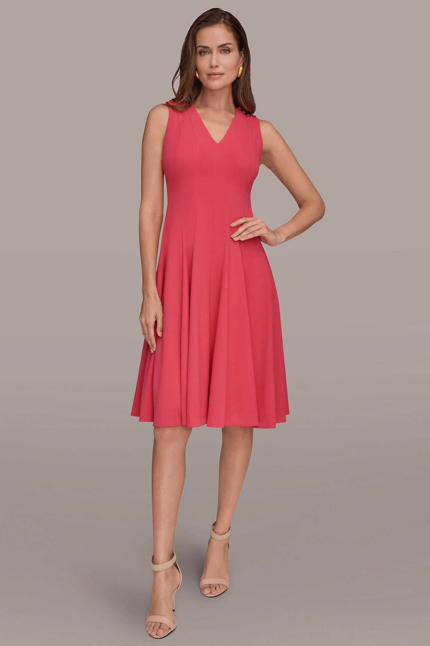 Azalea SLEEVELESS BUTTON MIDI FIT AND FLARE DRESS Donna Karan