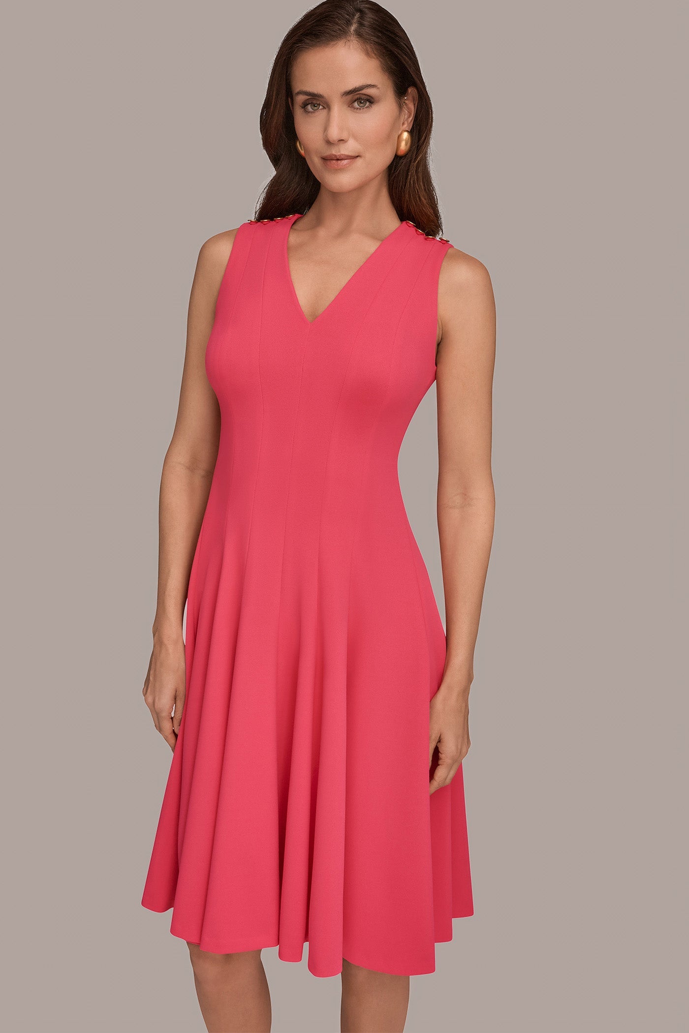 Azalea SLEEVELESS BUTTON MIDI FIT AND FLARE DRESS Donna Karan