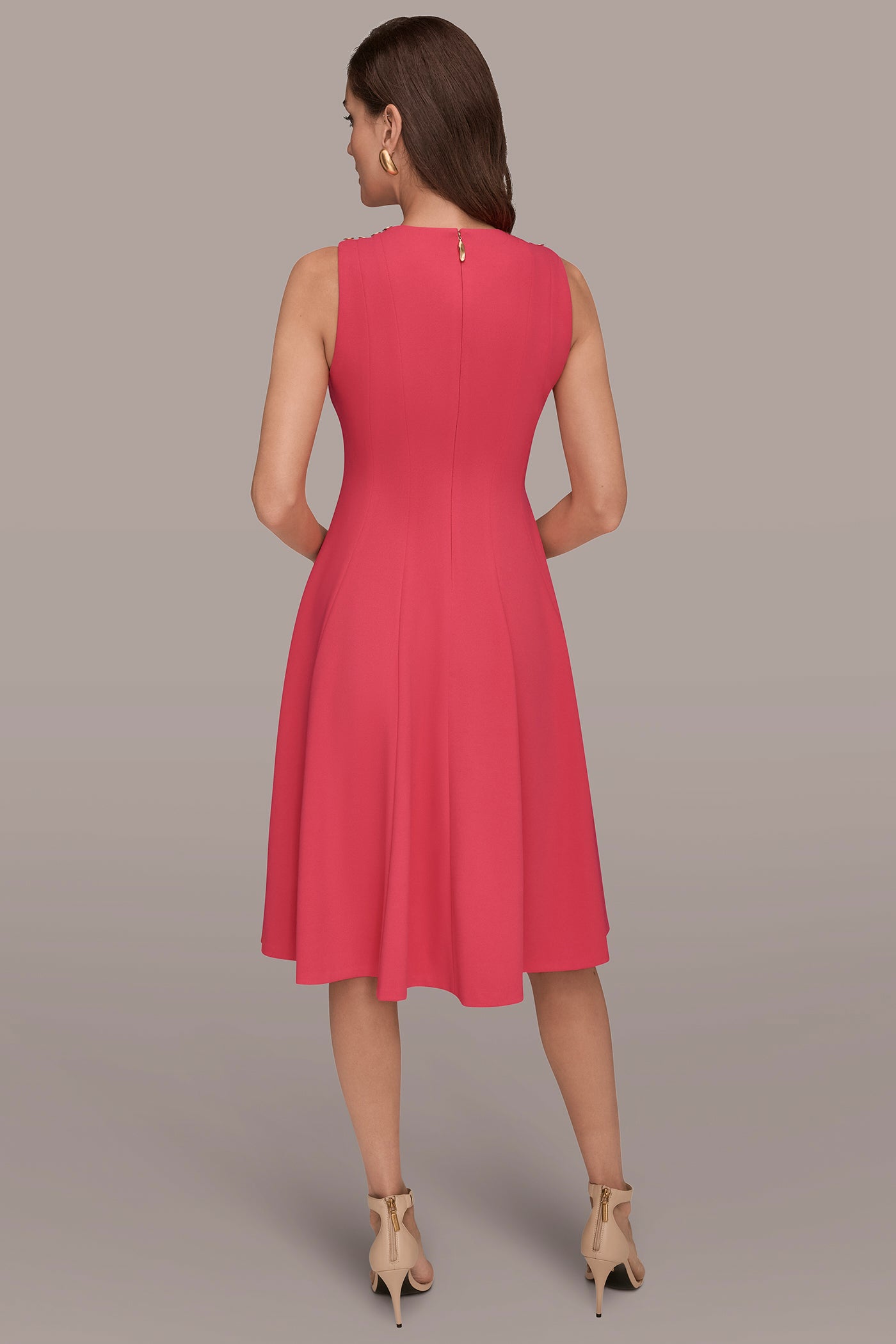 Azalea SLEEVELESS BUTTON MIDI FIT AND FLARE DRESS Donna Karan