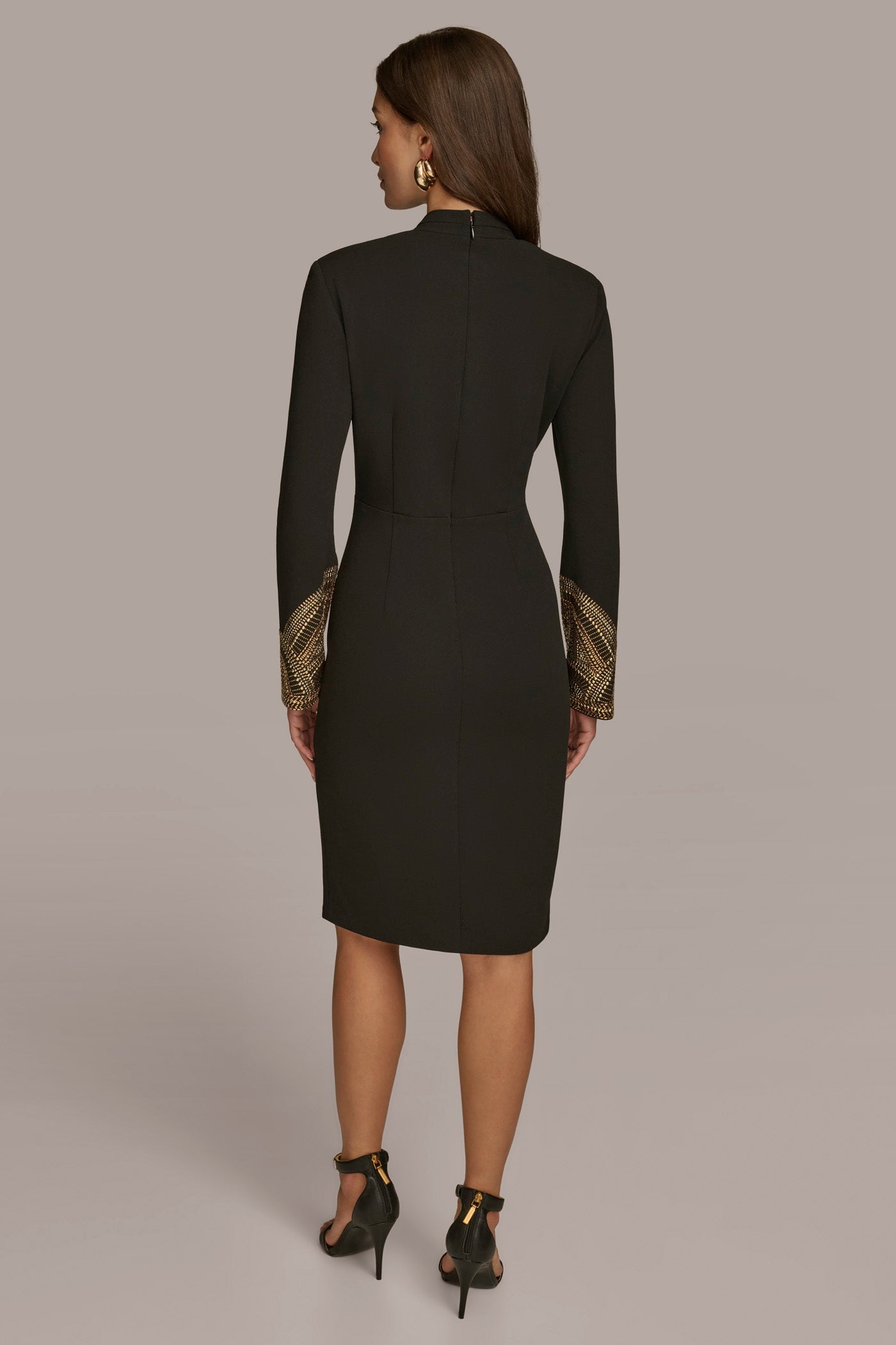 BLACK/GOLD LONG SLEEVE V-NECK SHEATH DRESS Donna Karan