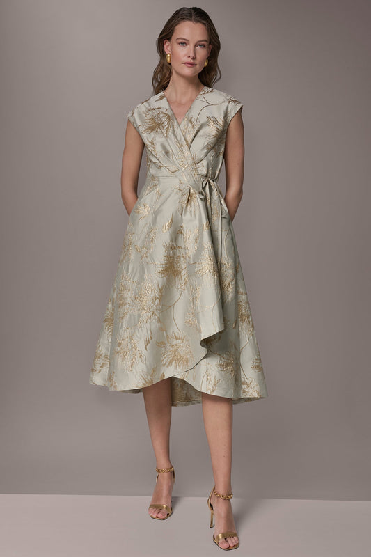Turin/Tuscan Grey FLORAL-JACQUARD MIDI WRAP DRESS Donna Karan