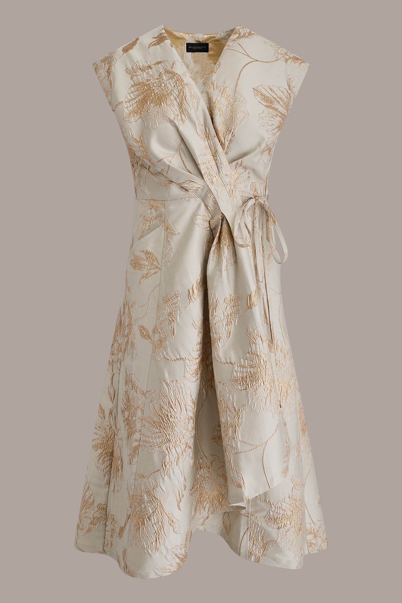 Turin/Tuscan Grey FLORAL-JACQUARD MIDI WRAP DRESS Donna Karan
