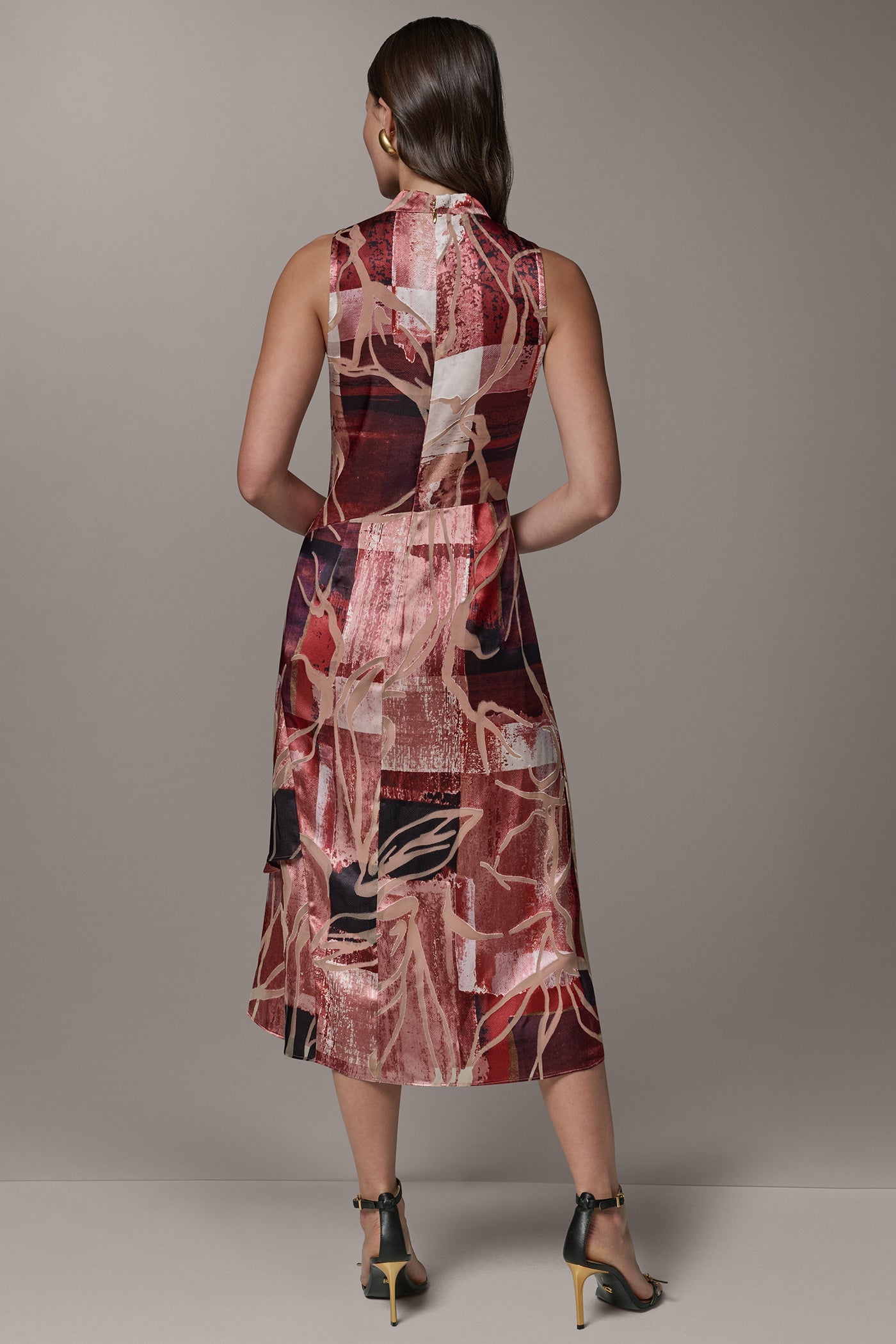 Burnout Multi SLEEVELESS COWL NECK MIDI A-LINE DRESS Donna Karan