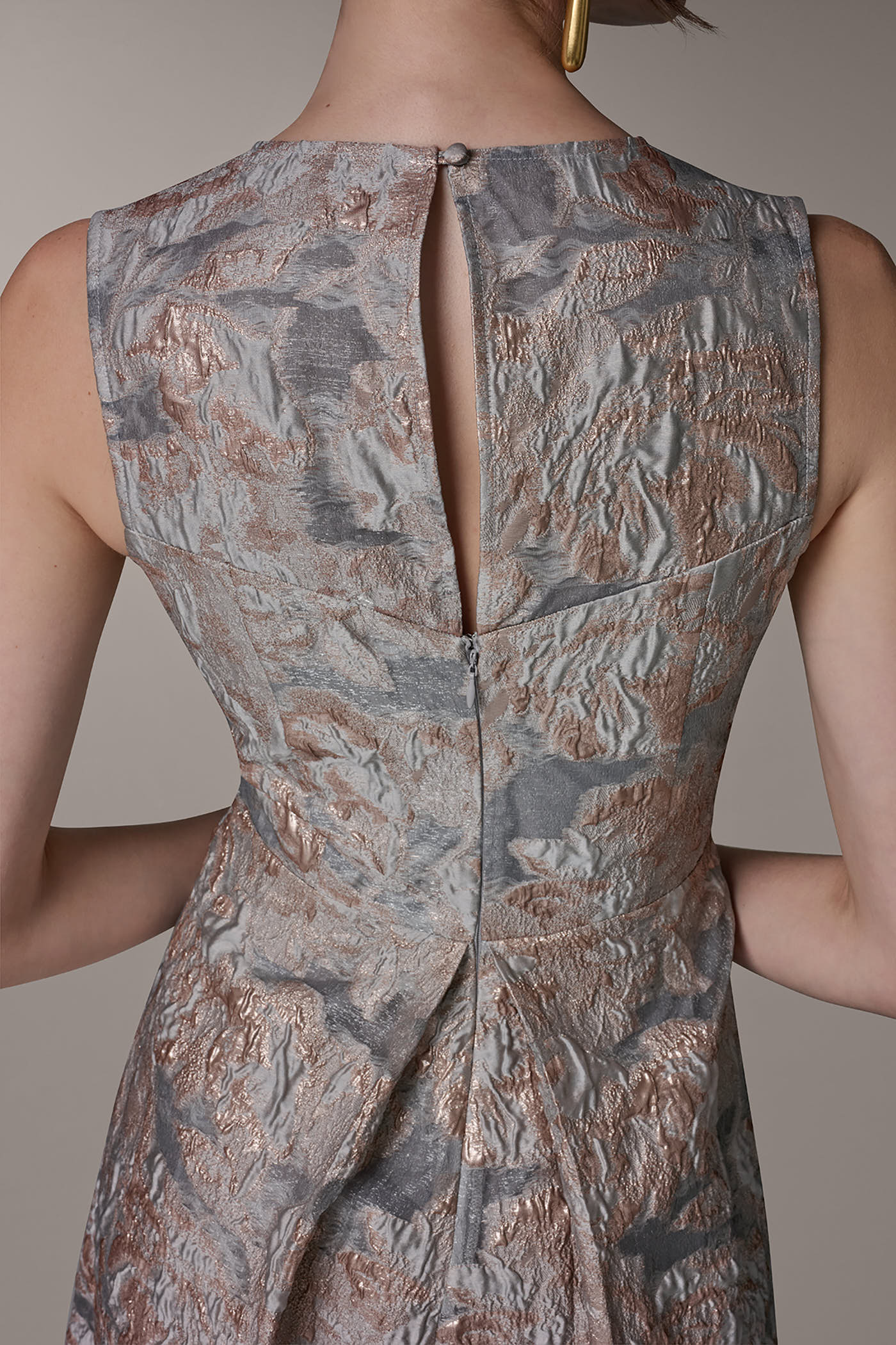 Grey Multi SLEEVELESS FLORAL MIDI FIT AND FLARE GOWN Donna Karan