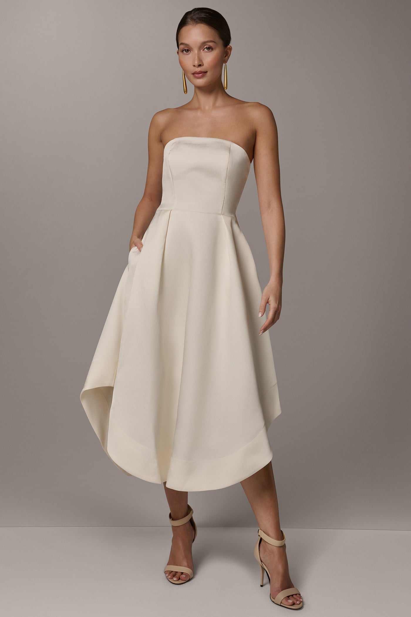 Cream MIKADO STRAPLESS MIDI GOWN Donna Karan