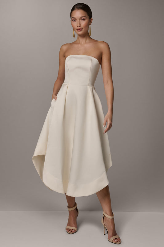 Cream MIKADO STRAPLESS MIDI GOWN Donna Karan