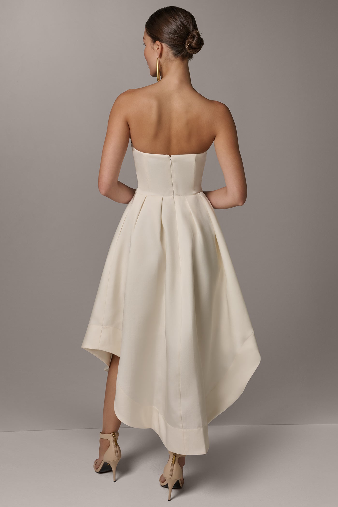 Cream MIKADO STRAPLESS MIDI GOWN Donna Karan